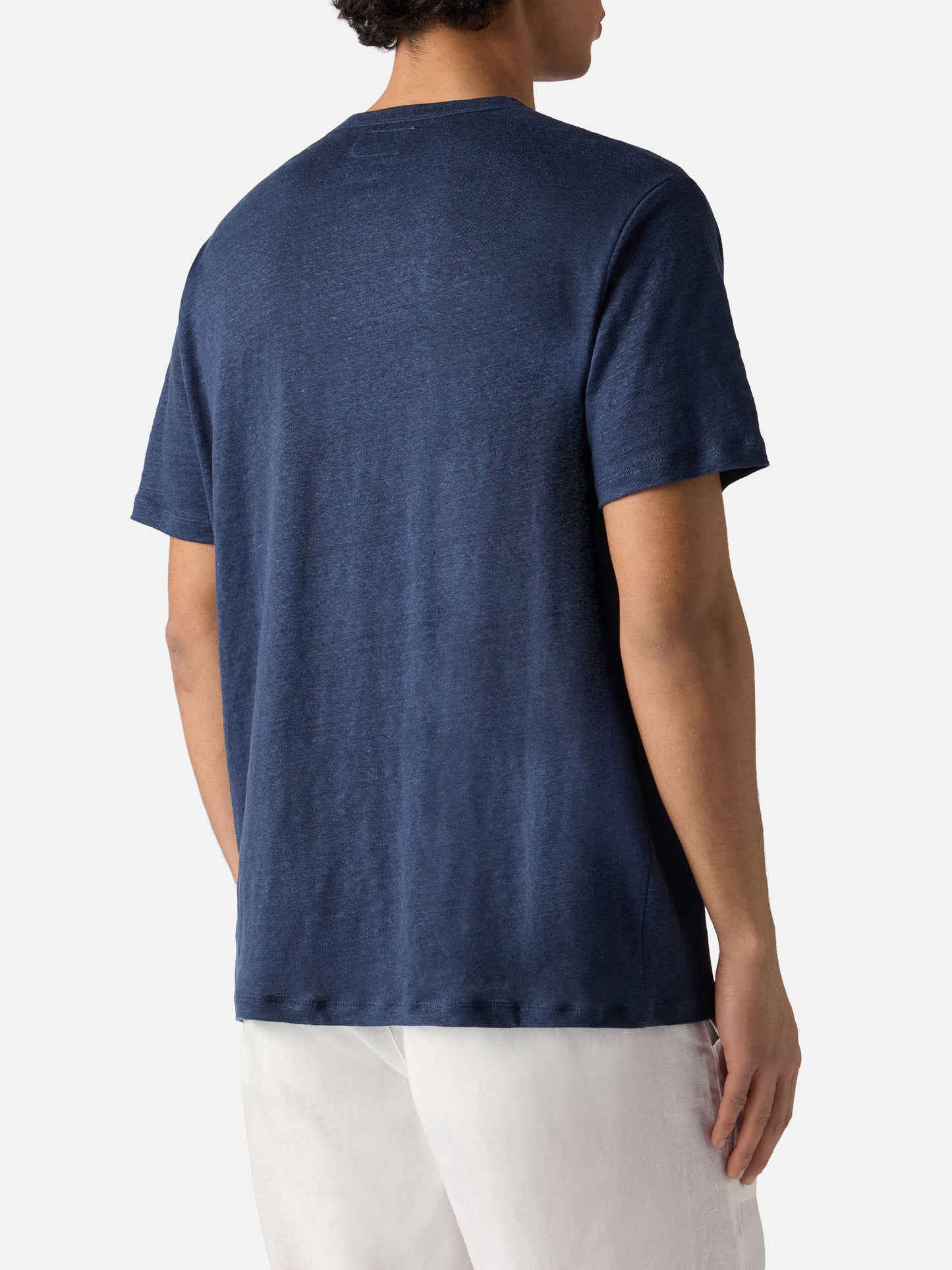 Blue Ecstasea pure linen t-shirt with logo embroidery