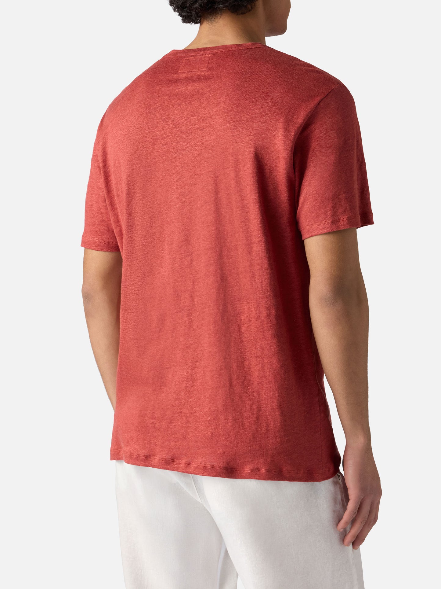 Red Ecstasea pure linen t-shirt with logo embroidery
