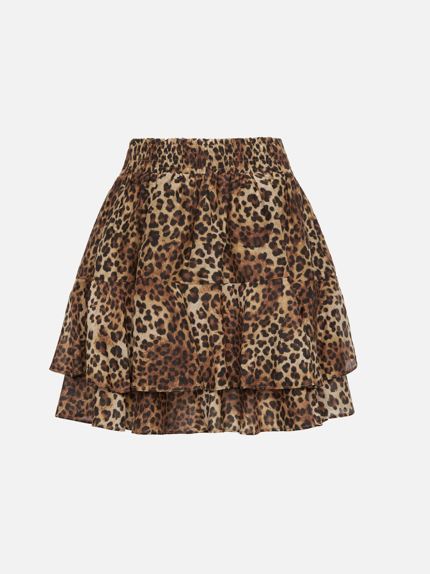 Eivissa ruffled mini skirt in silk voile with animalier print