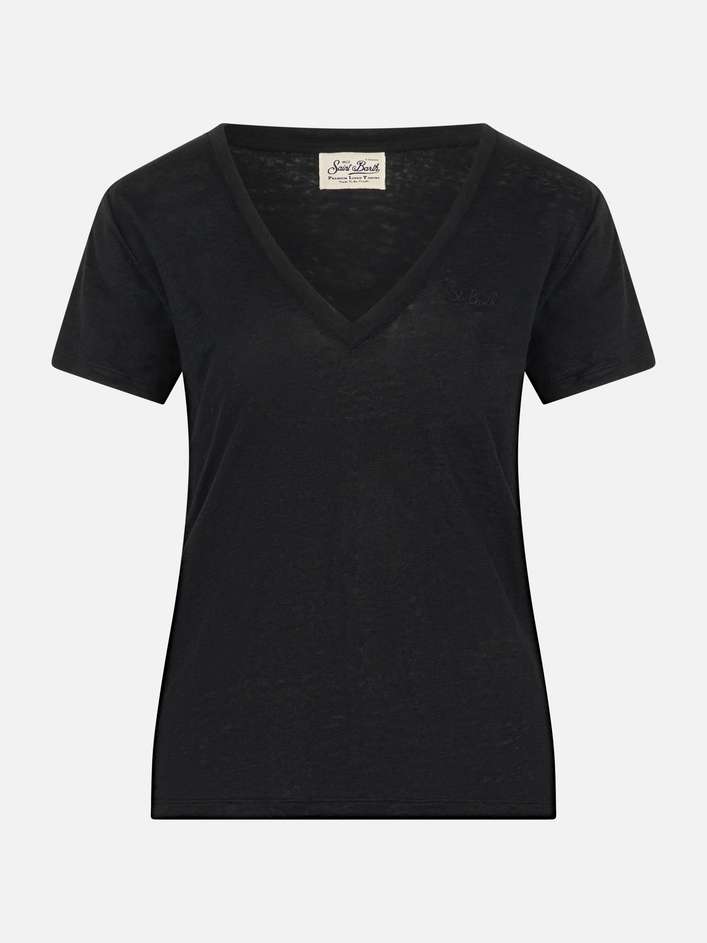 Linen jersey black V-neck t-shirt Eloise - MC2 Saint Barth