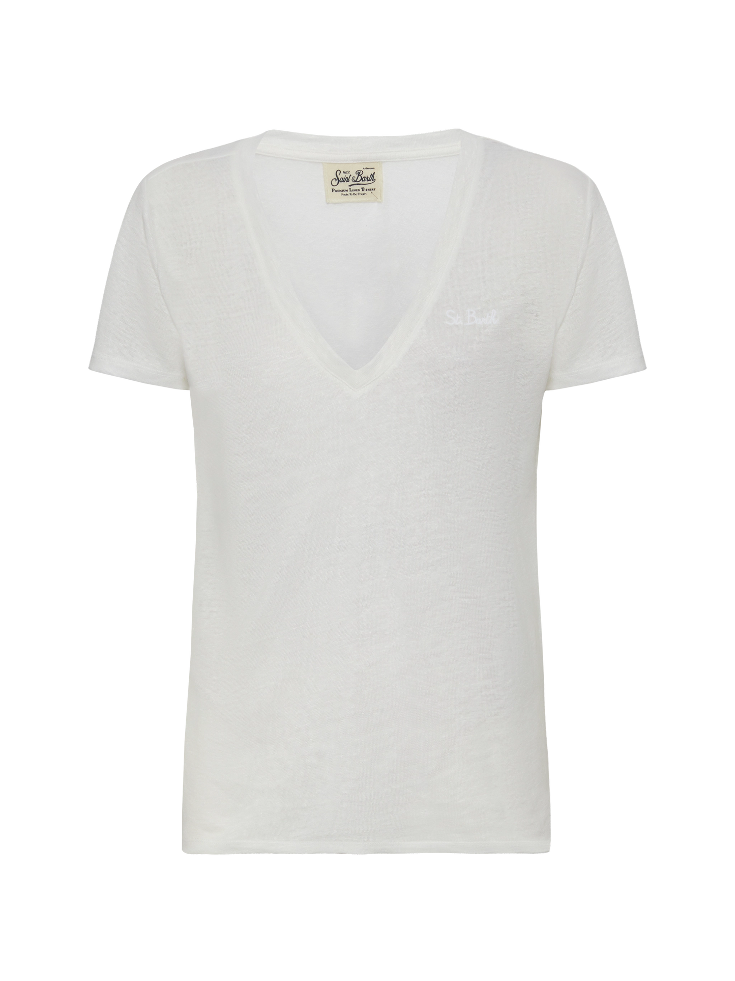 Linen jersey white V-neck t-shirt Eloise - MC2 Saint Barth