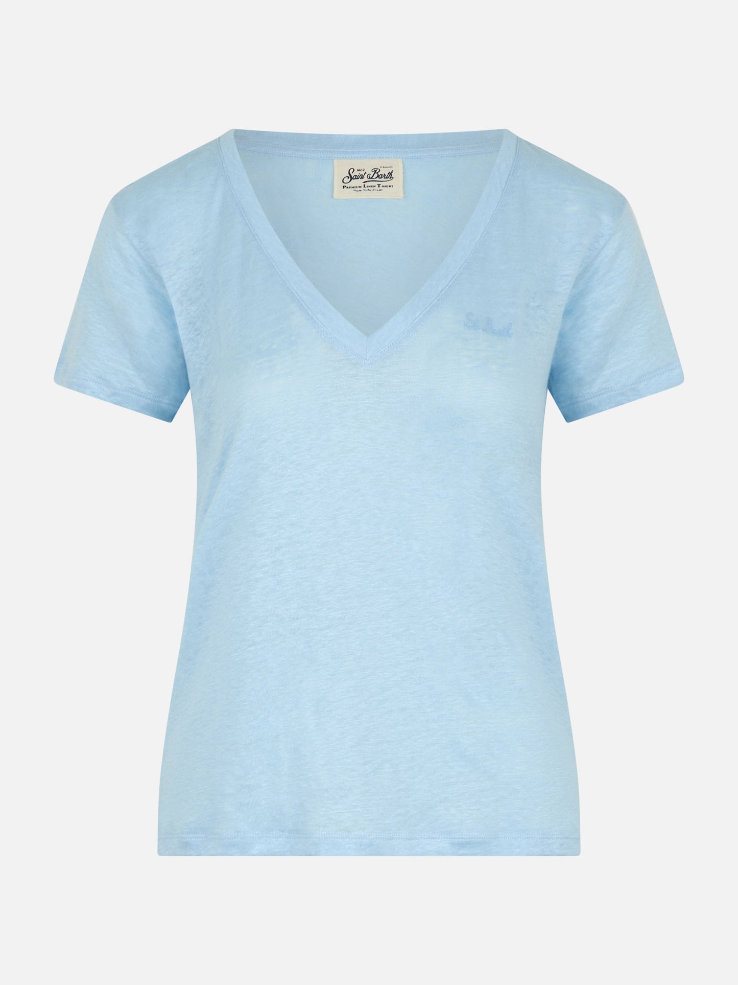 Linen jersey light blue V-neck t-shirt Eloise - MC2 Saint Barth