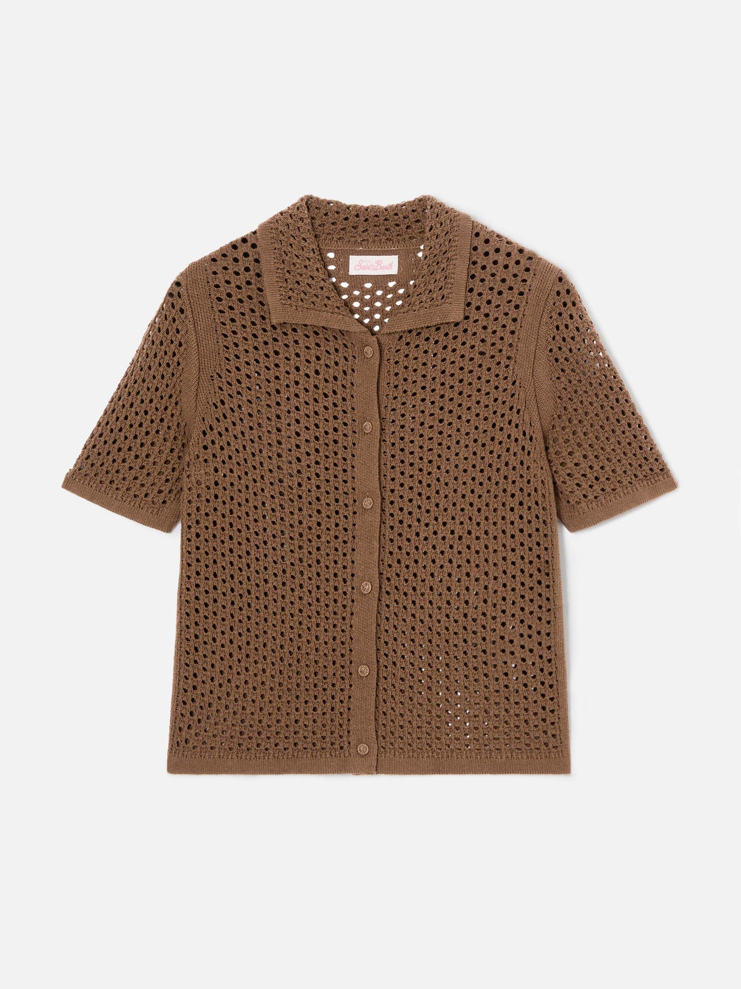 Cardigan Elowen in crochet marrone