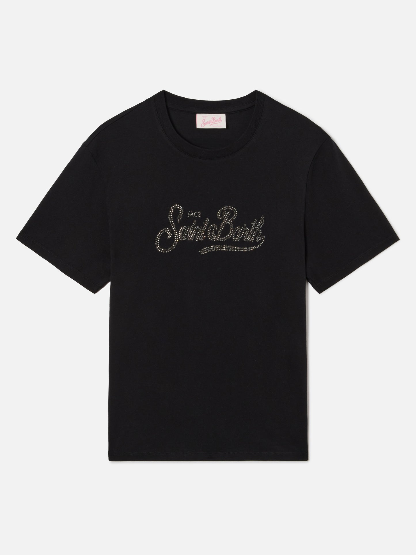 T-shirt Emilie nera con logo in strass