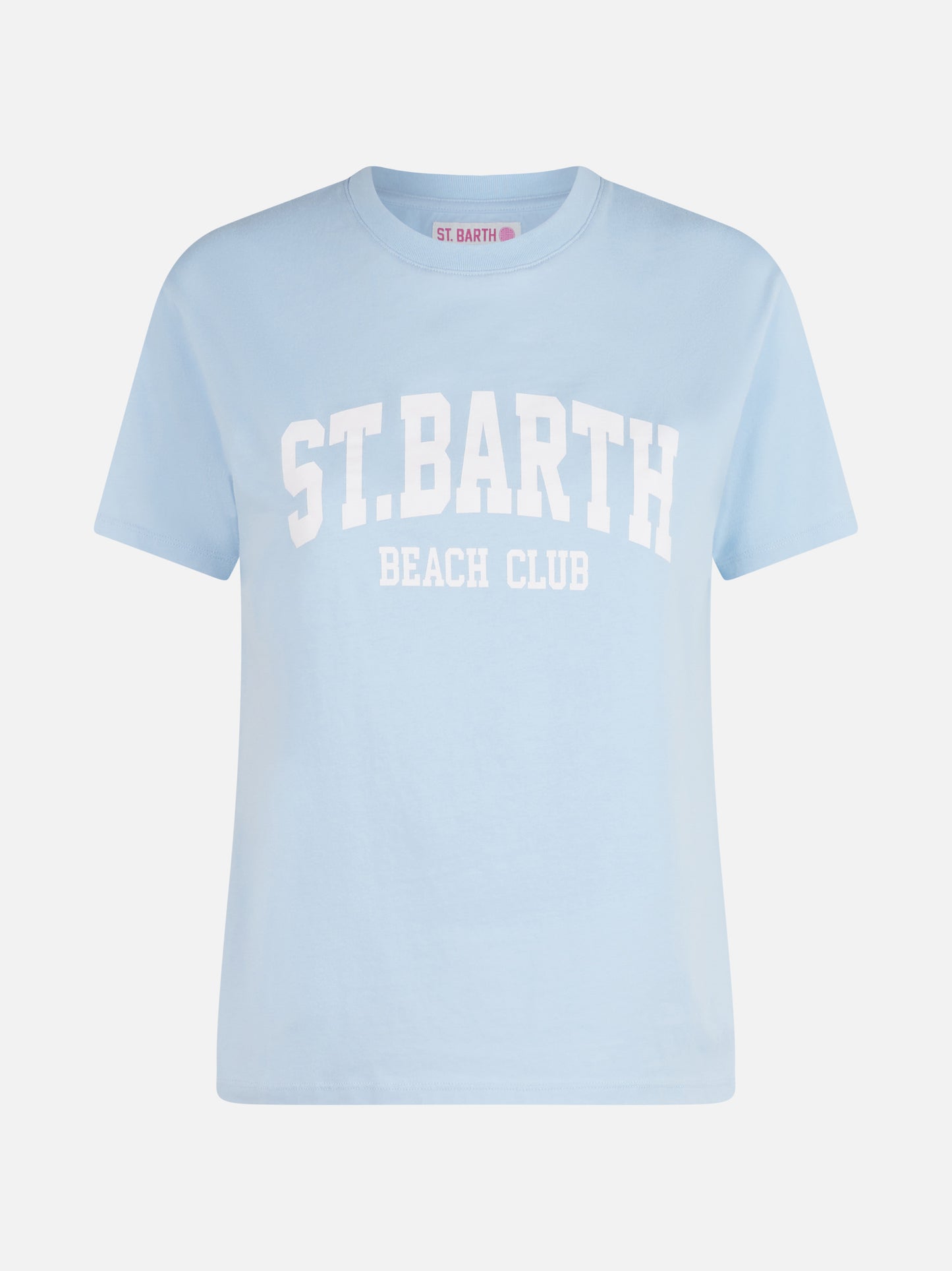 Woman cotton jersey crewneck t-shirt Emilie with St Barth beach club print - MC2 Saint Barth