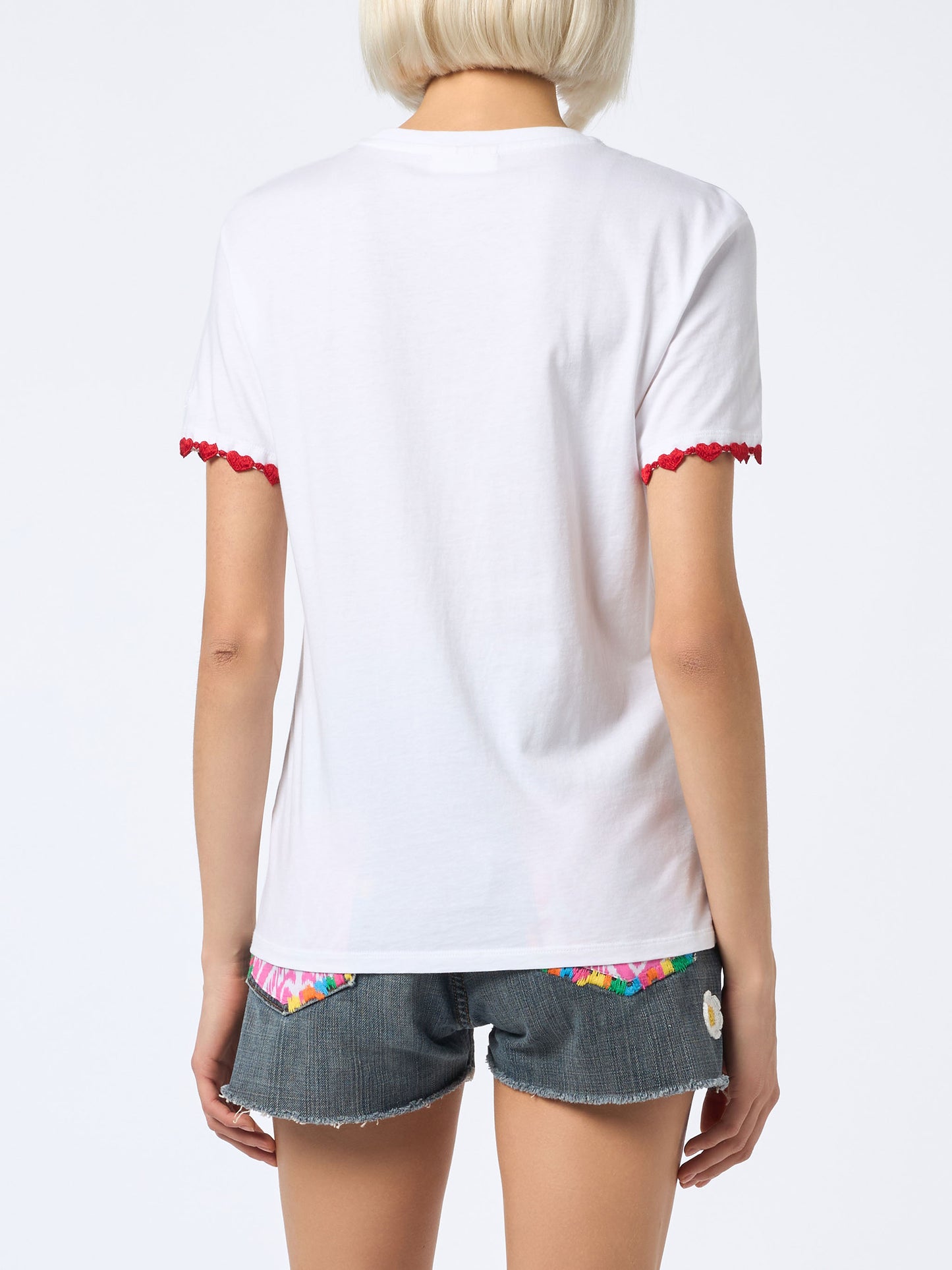 Woman cotton jersey crewneck t-shirt Emilie with St. Barth Lover embroidery - MC2 Saint Barth