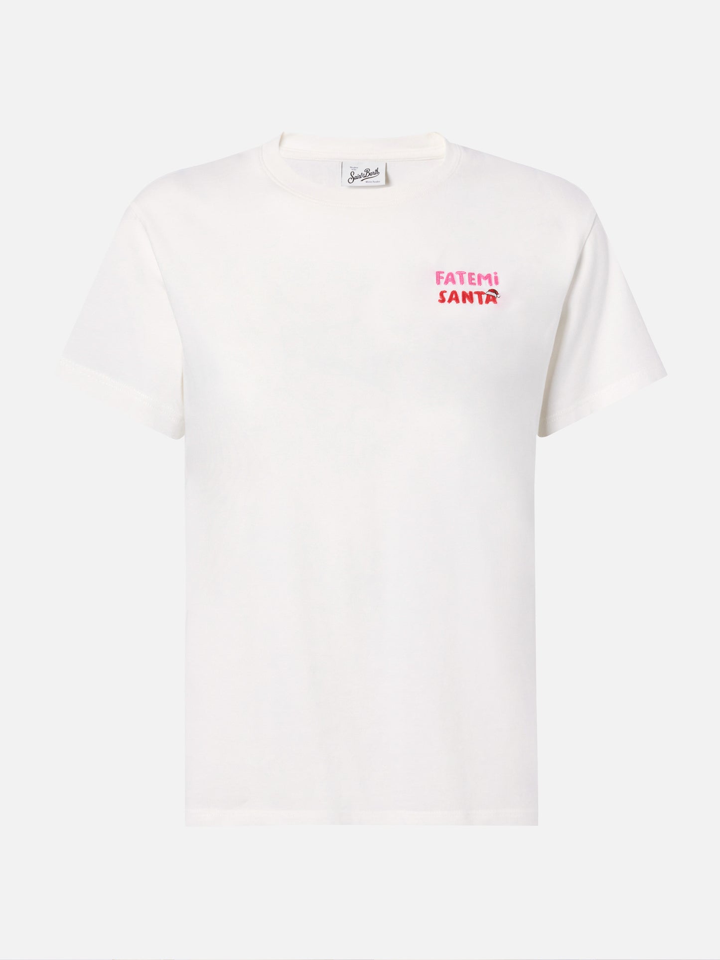 Emilie organic cotton T-shirt in white with Fatemi Santa embroidery
