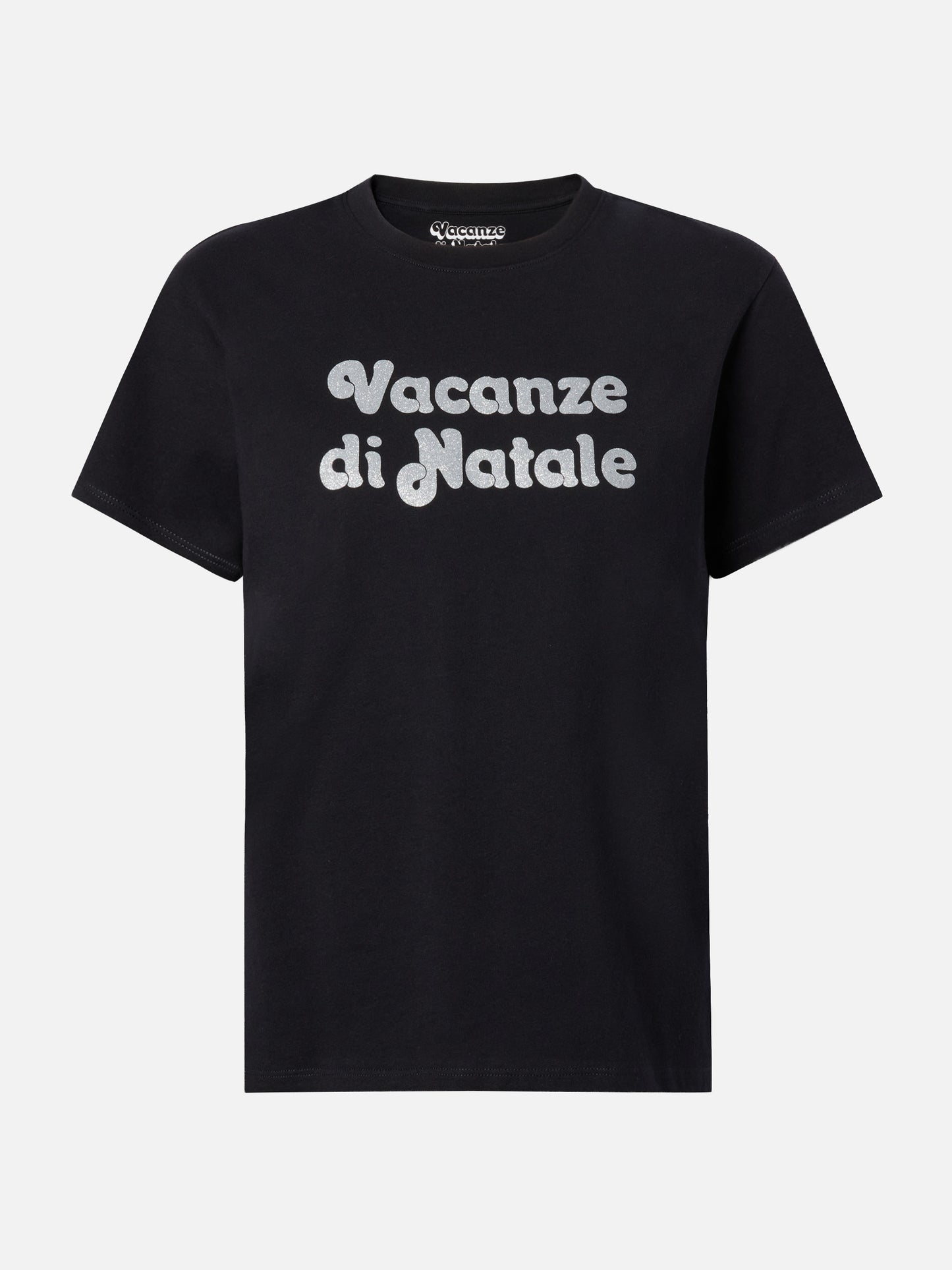 Emilie cotton T-shirt in black with Vacanze di Natale glitter print | VACANZE DI NATALE SPECIAL EDITION