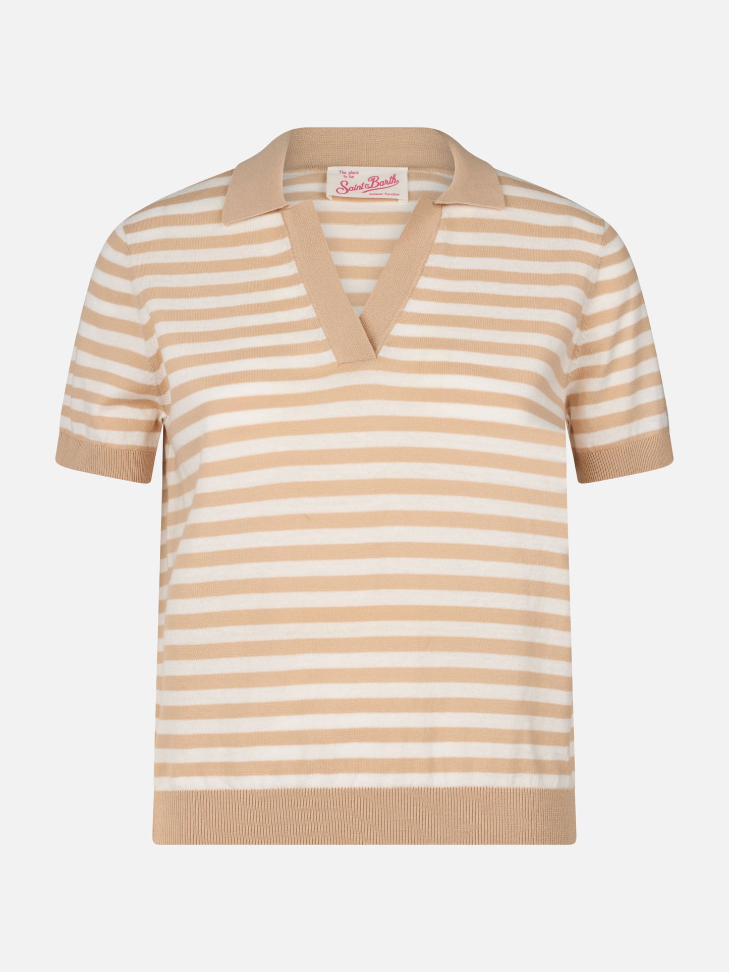 Woman beige striped knitted polo Evonne - MC2 Saint Barth