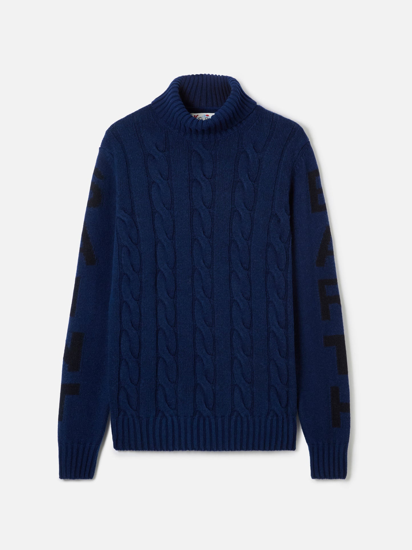 Man black cable knit turtleneck sweater Fisherman