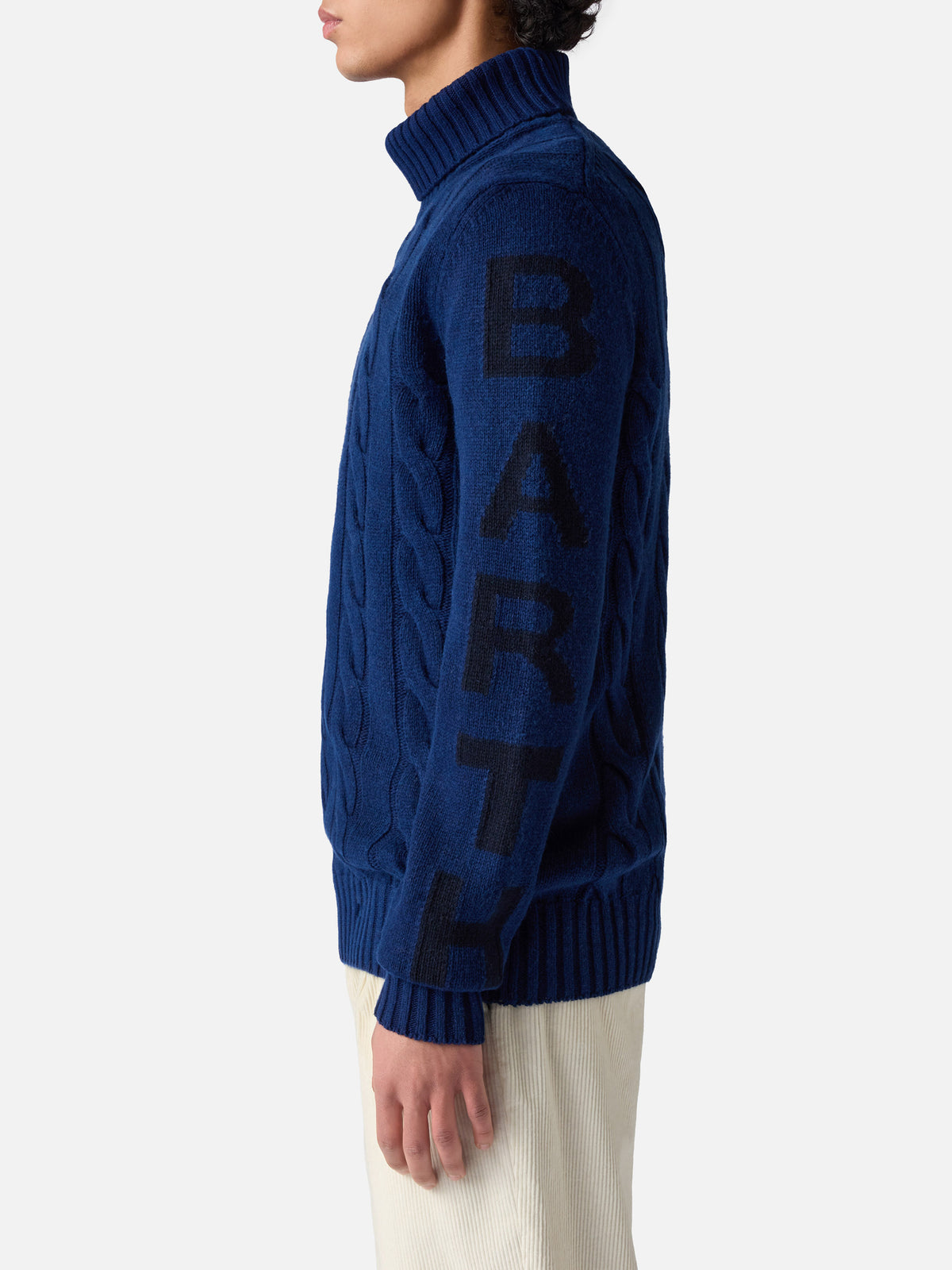 Vintage Rollkragenpullover in Fisherman Blue mit Zopfmuster