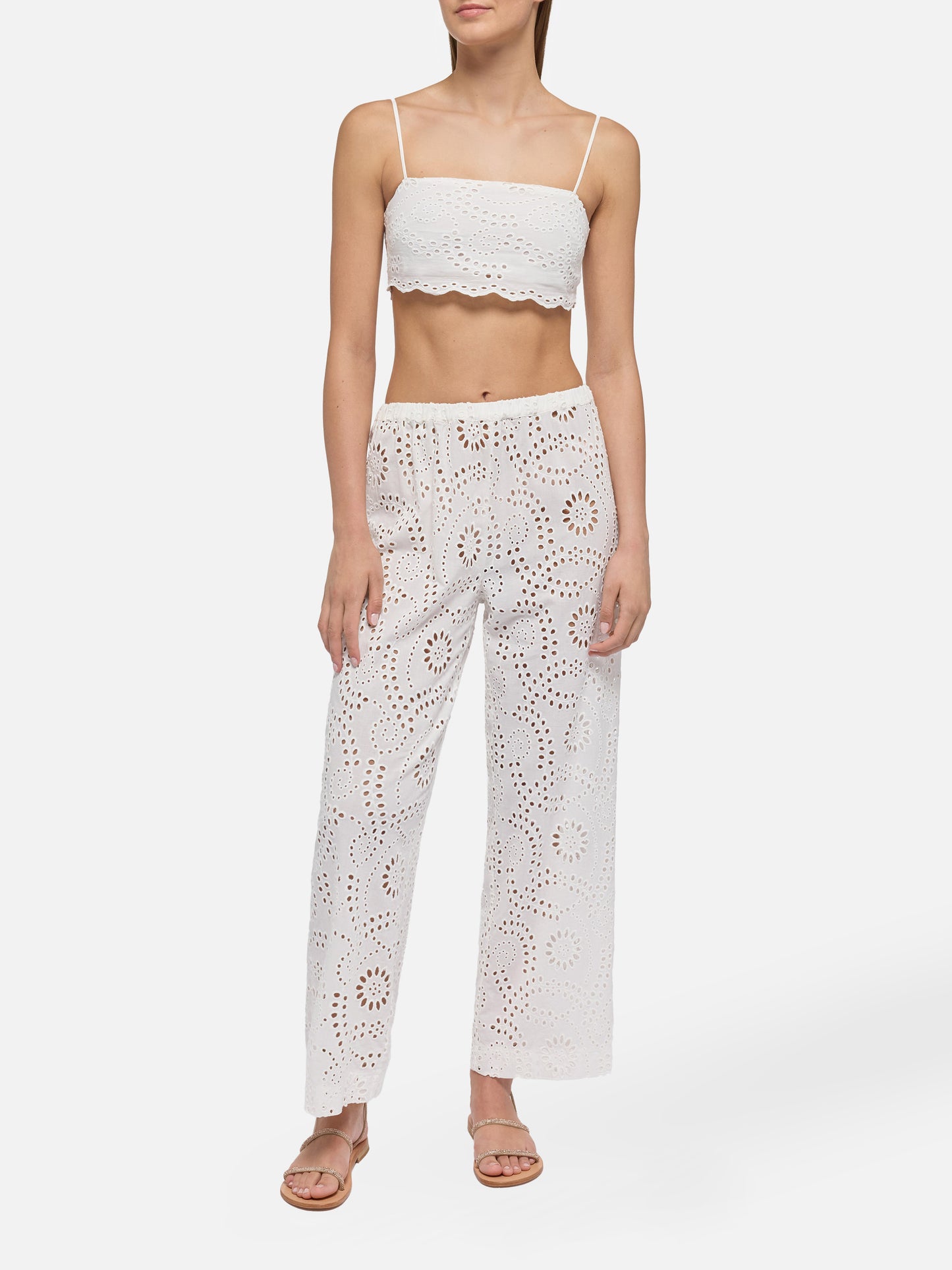 Top in Sangallo di cotone bianco Florida