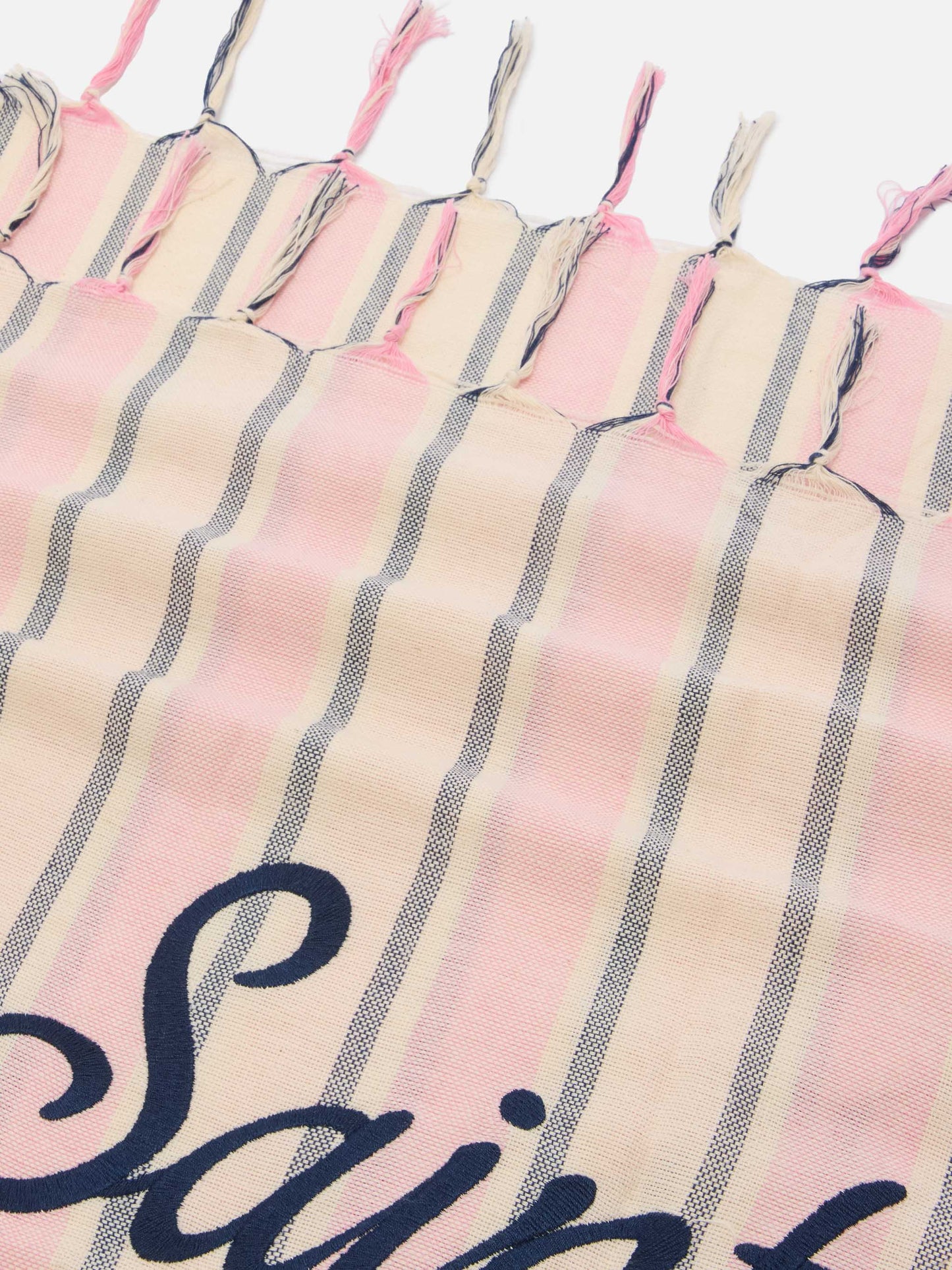 Foutas Lightbeach towel with pink and white stripes and embroidered logo