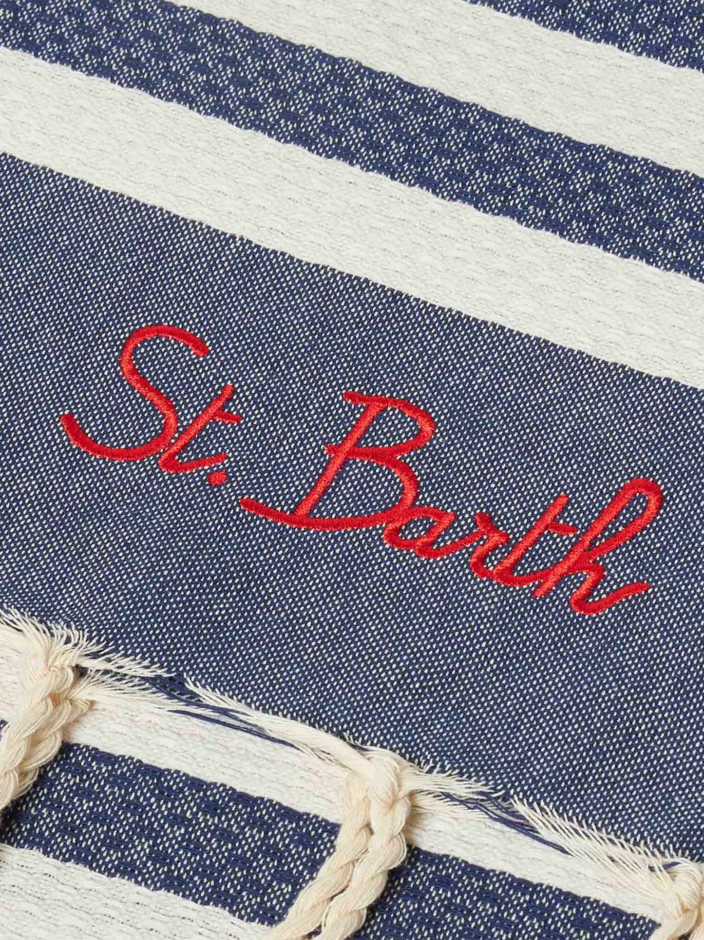 Cotton beach towel Fouta with navy blue striped print - MC2 Saint Barth
