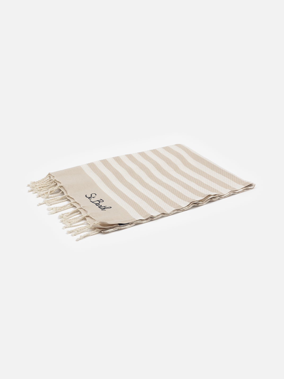 Cotton beach towel Fouta with beige striped print - MC2 Saint Barth