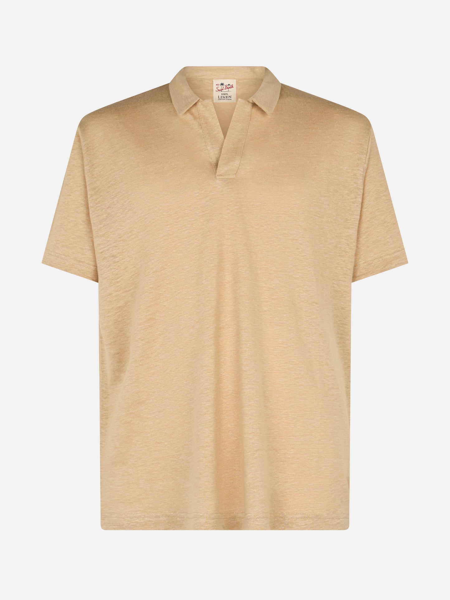 Beige linen buttonless polo shirt Fraser - MC2 Saint Barth