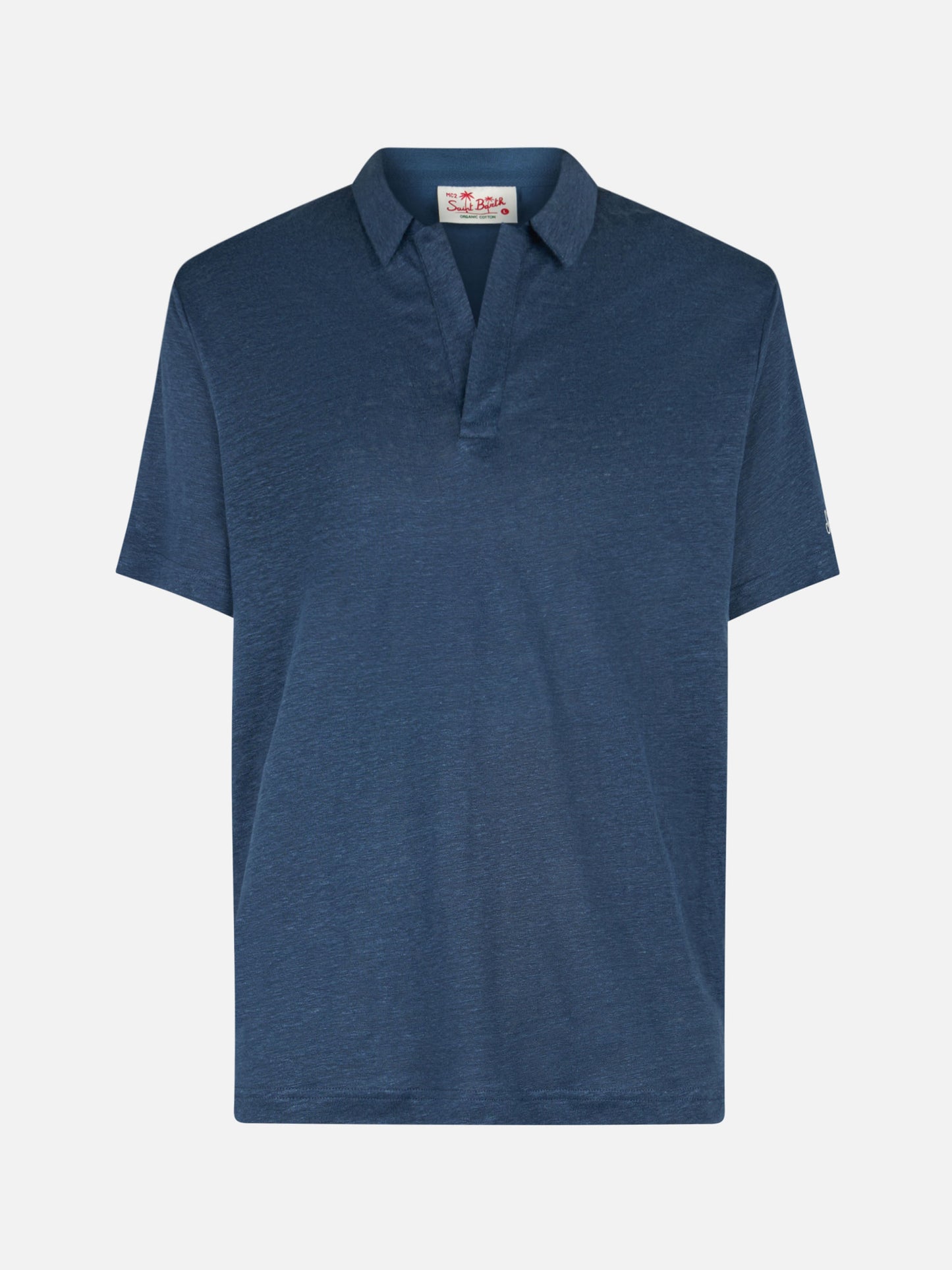 Navy blue linen buttonless polo shirt Fraser - MC2 Saint Barth