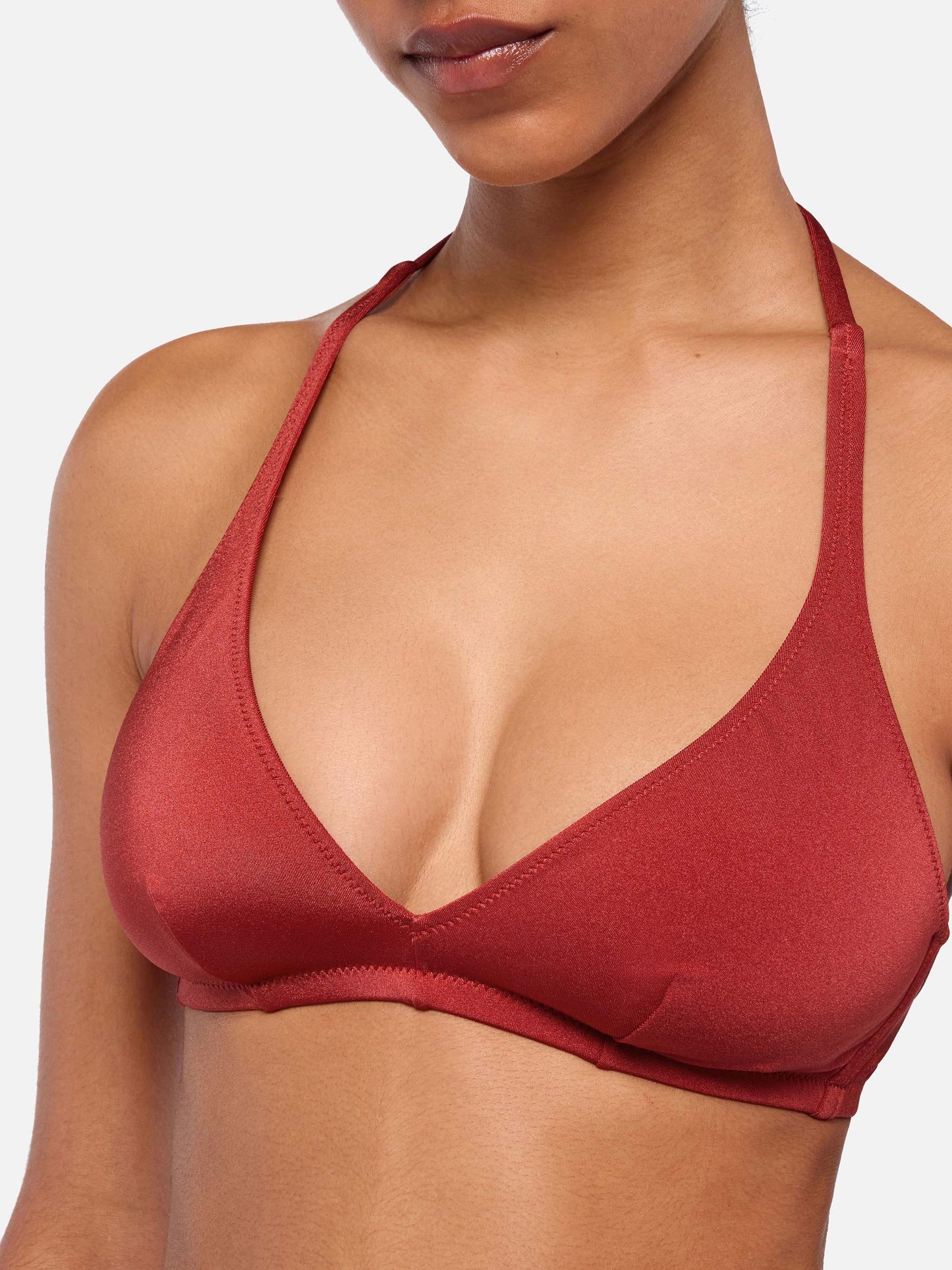 Gaia top bralette triangolo rosso mattone shimmer