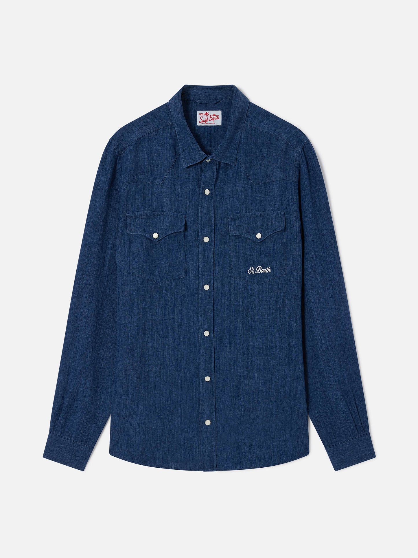 Greg blaues Leinenhemd in Denim-Optik