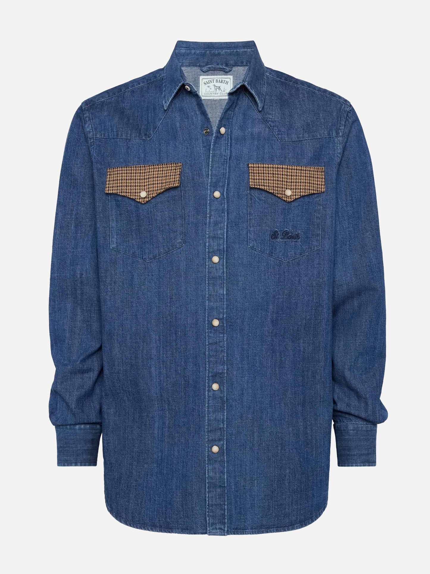 Denim shirt Greg with pied de poul patches - MC2 Saint Barth