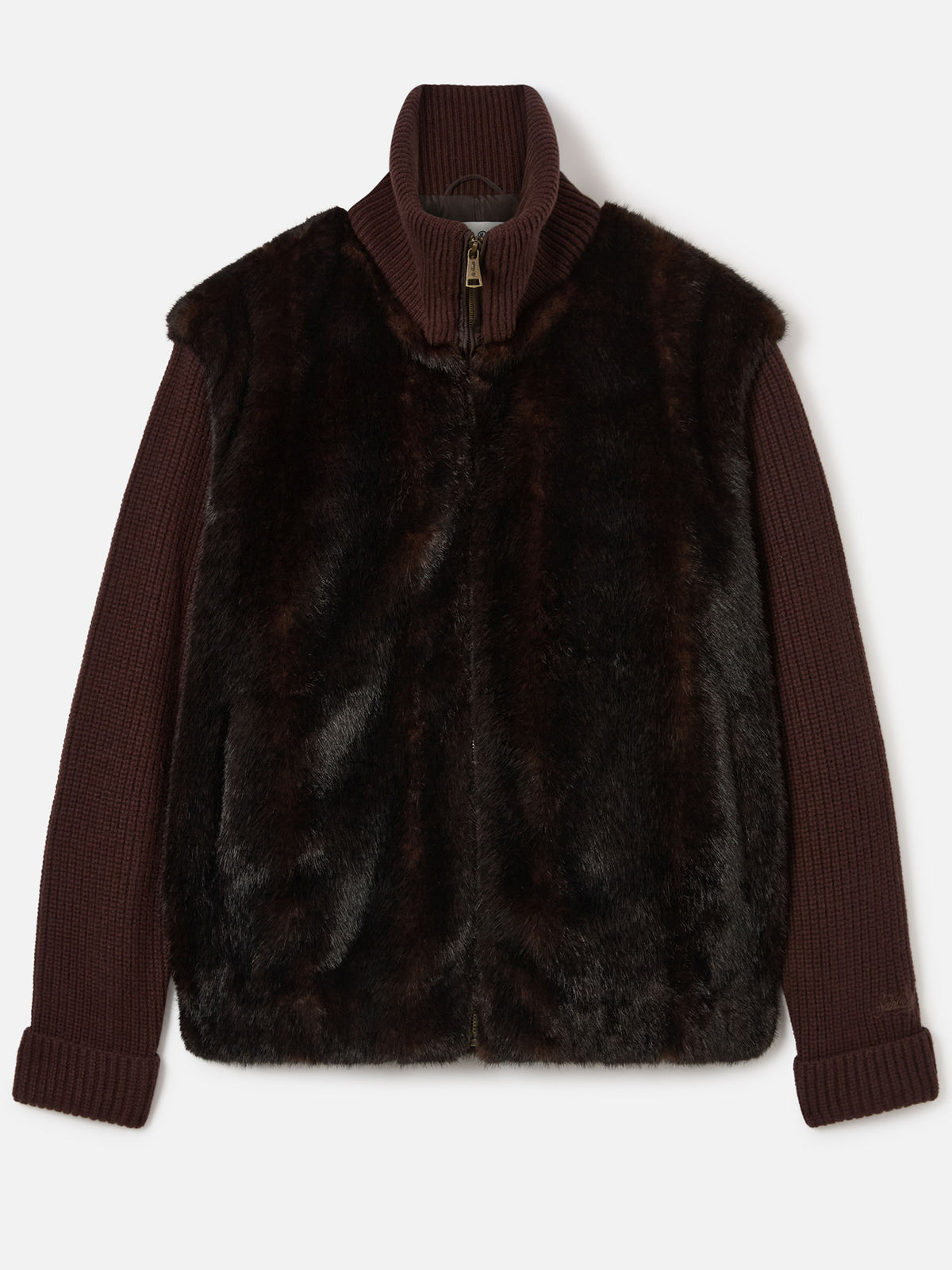 Giacca Gray marrone in effetto pelliccia con maniche in maglia a costine