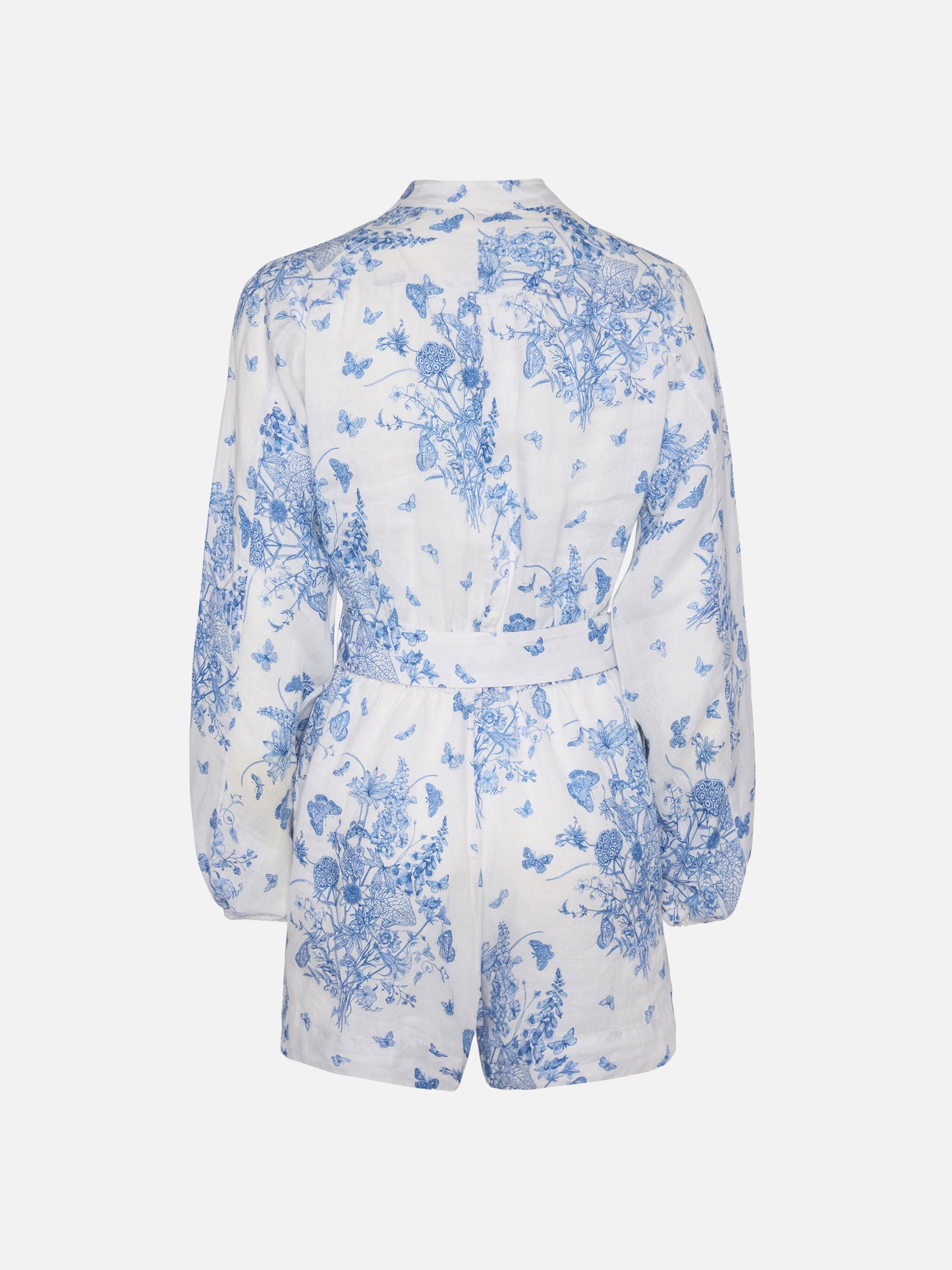 Hanniel linen playsuit with butterfly toile de jouy print