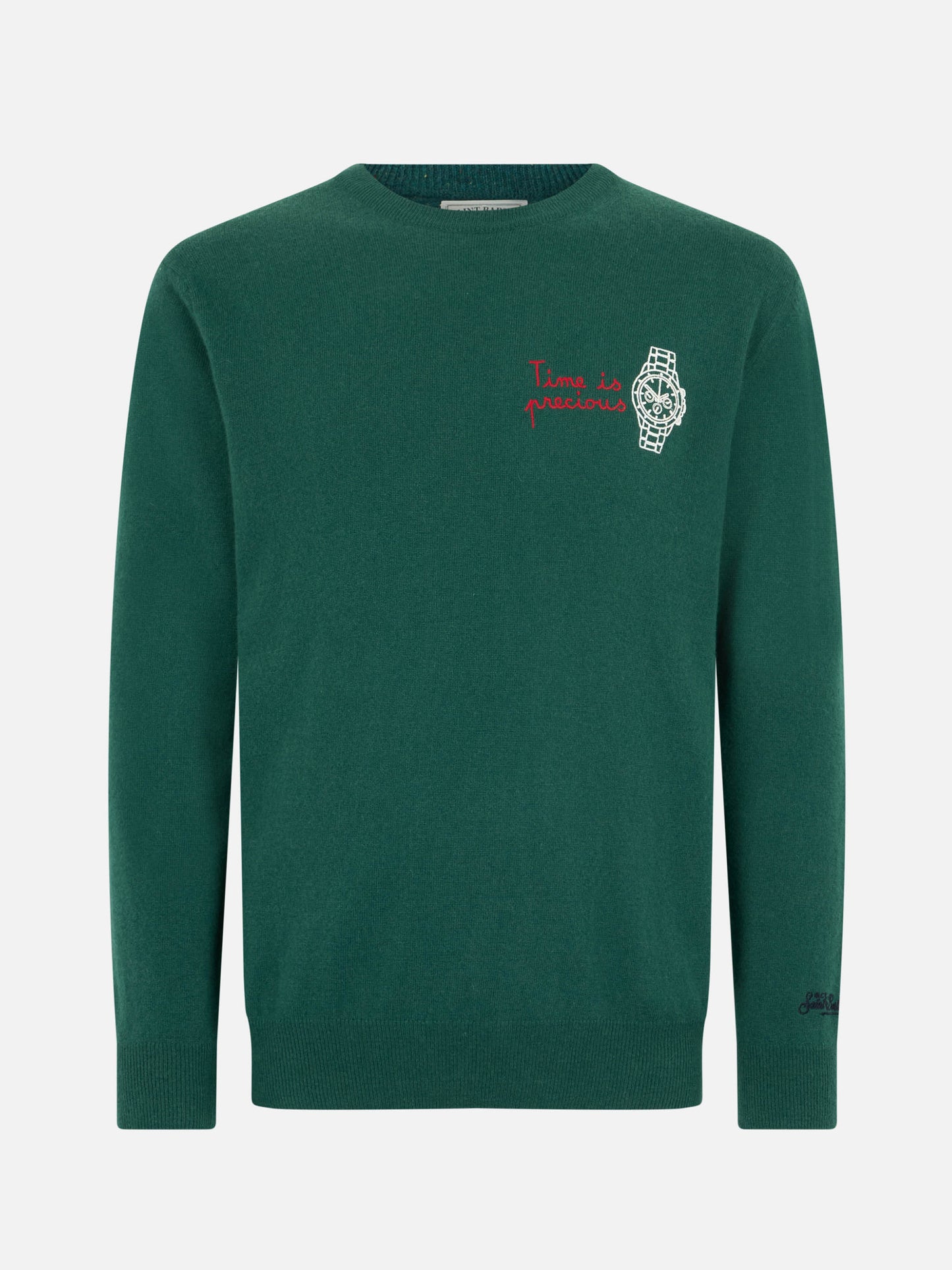 Man green sweater Heron with Time is precious embroidery - MC2 Saint Barth