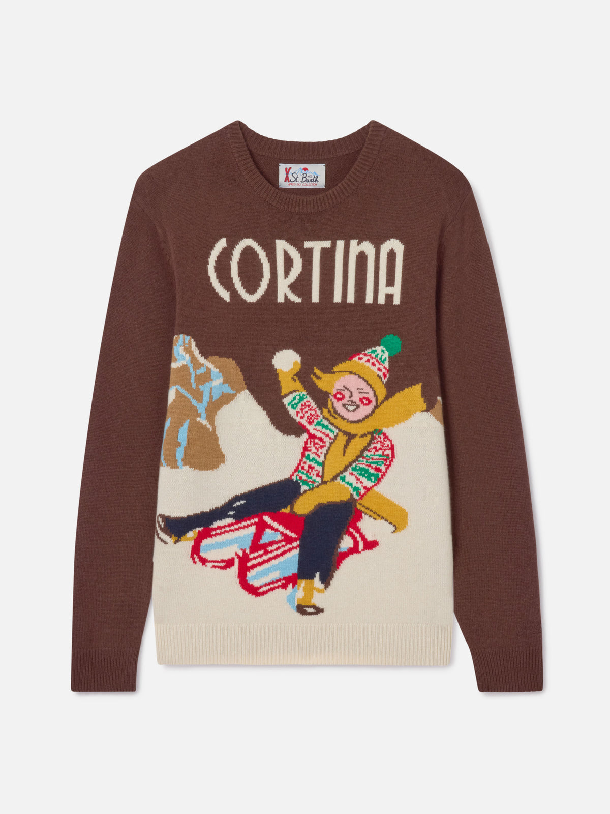 Pull col rond avec jacquard carte postale Cortina