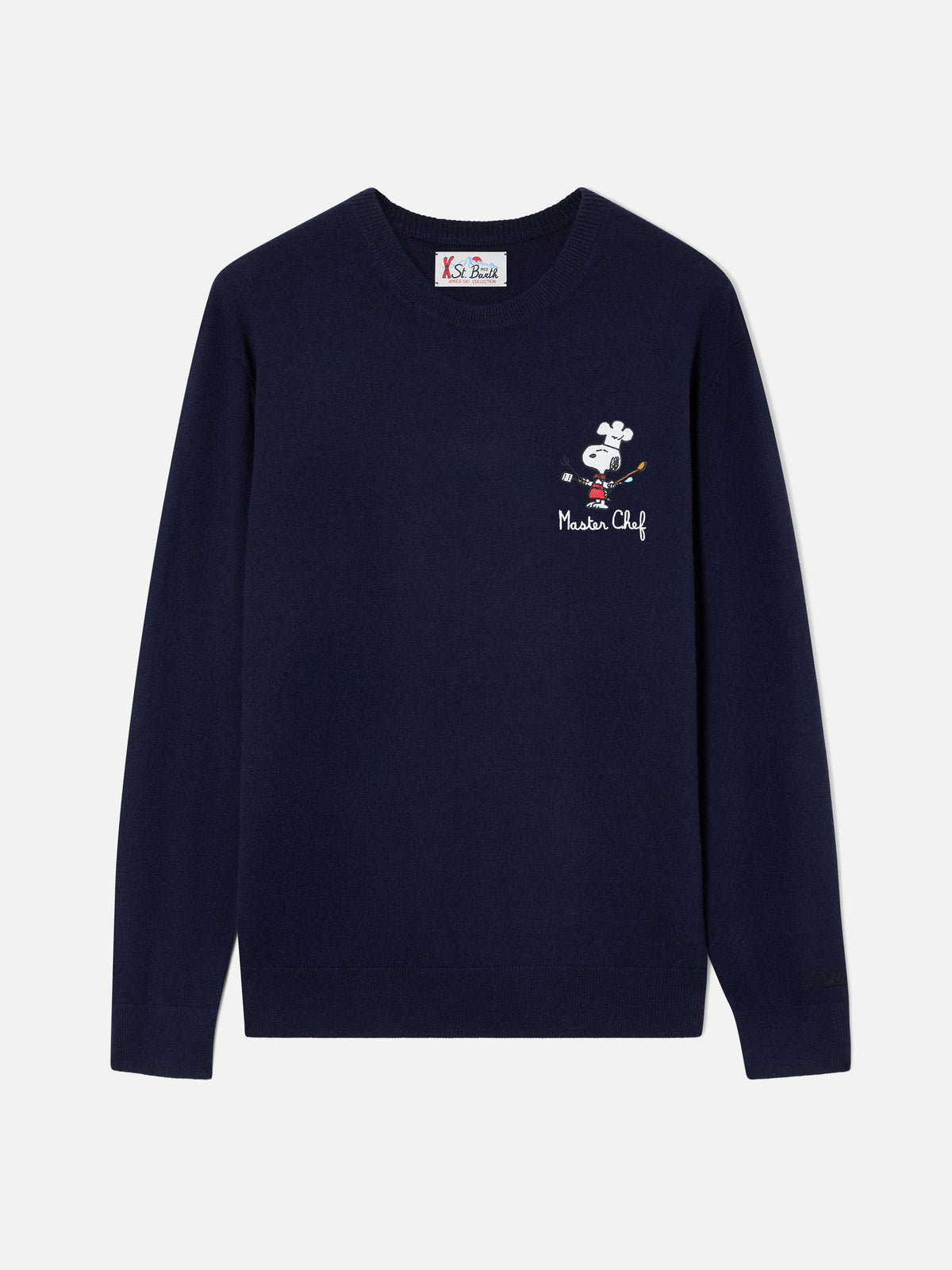 Navy blue Heron Rundhals-Pullover aus leichtem Woll- und Kaschmir-Mix mit Snoopy Master Chef-Stickerei | Special edition