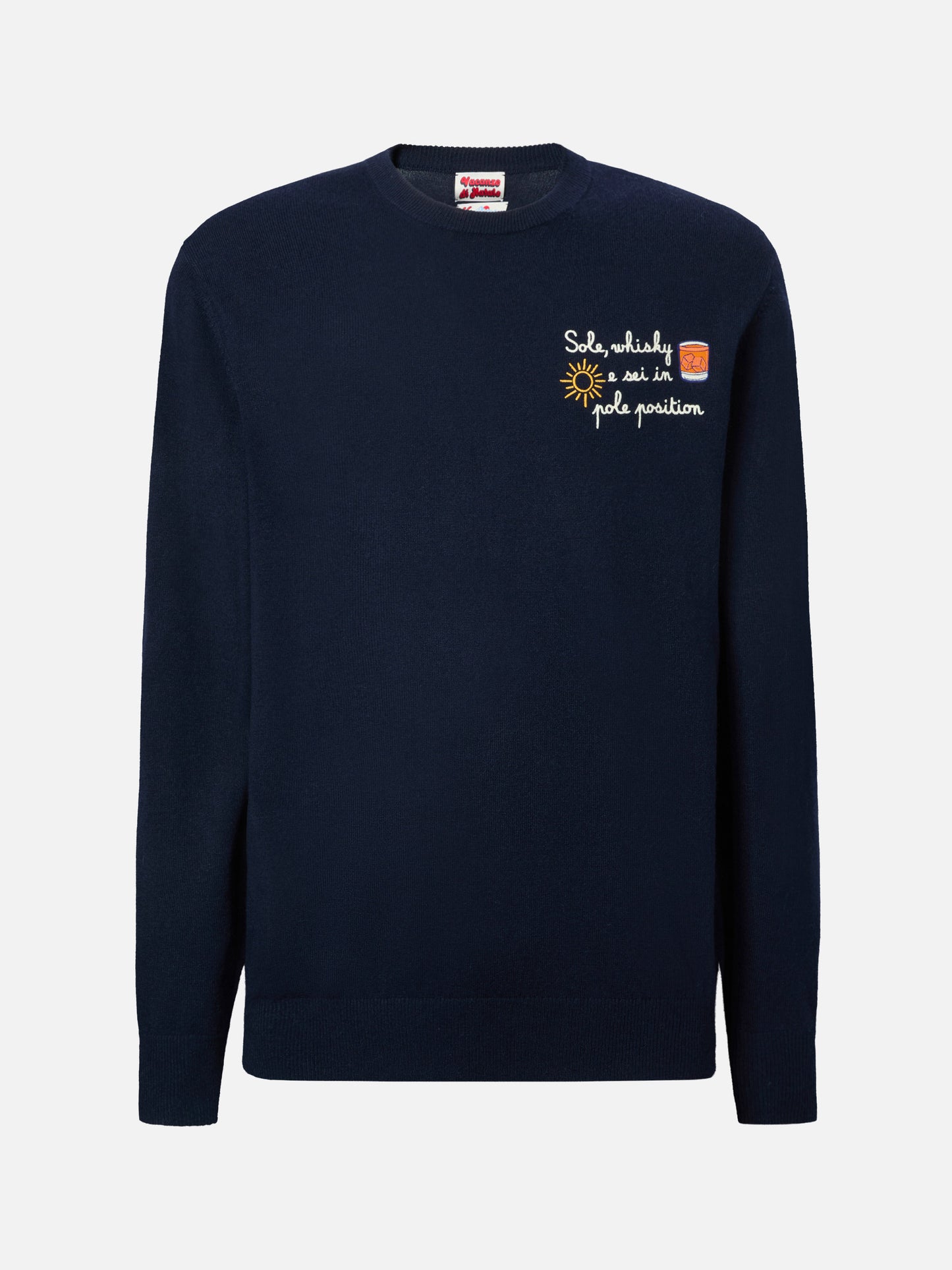 Crewneck Heron Light with Sole, whisky e sei in pole position! embroidery | VACANZE DI NATALE SPECIAL EDITION