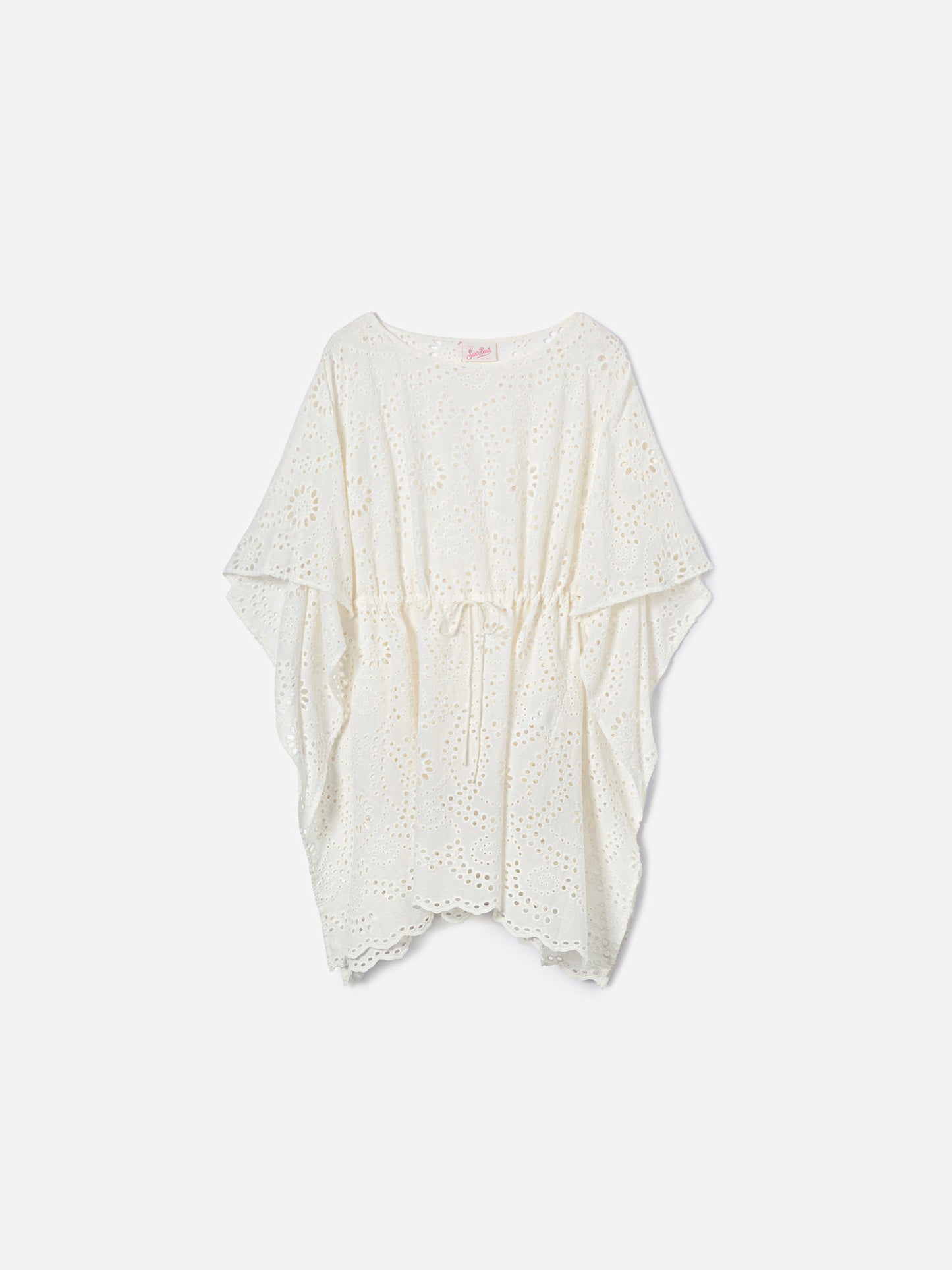 Kaftano corto Iria in tessuto sangallo bianco