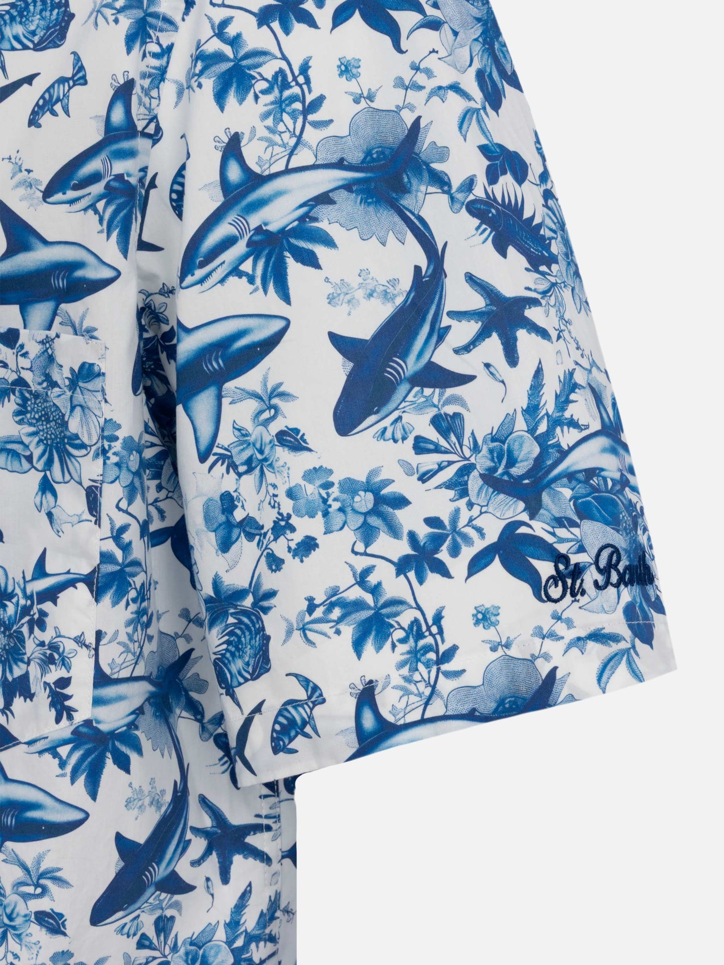 Kalea cotton shirt with shark print | AI CO-CREATED DESIGN BY RICKDICK - POWERED BY RED-EYE - MC2 Saint Barth
