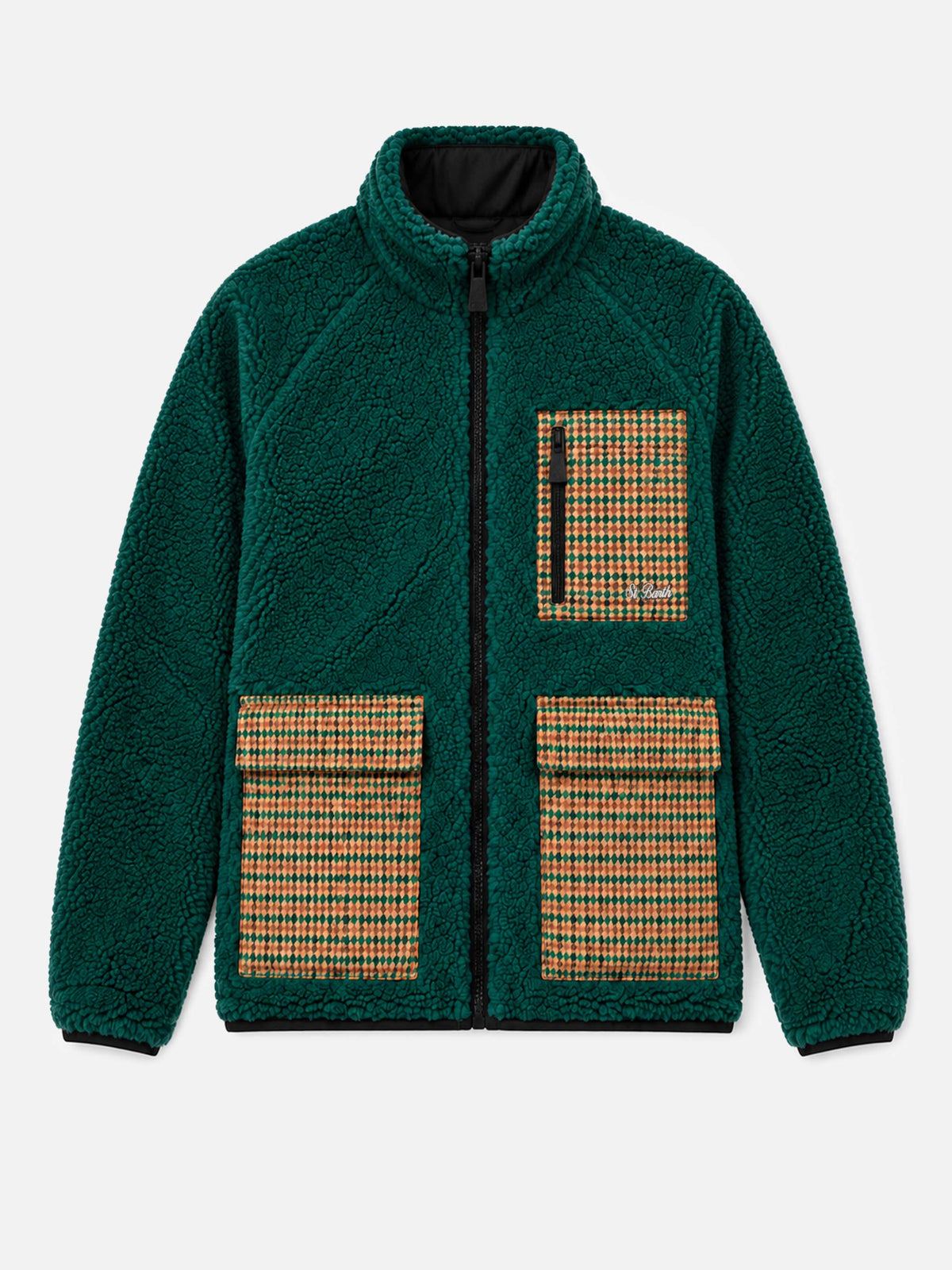 Veste Keystone en sherpa vert avec poches plaquées pied-de-poule