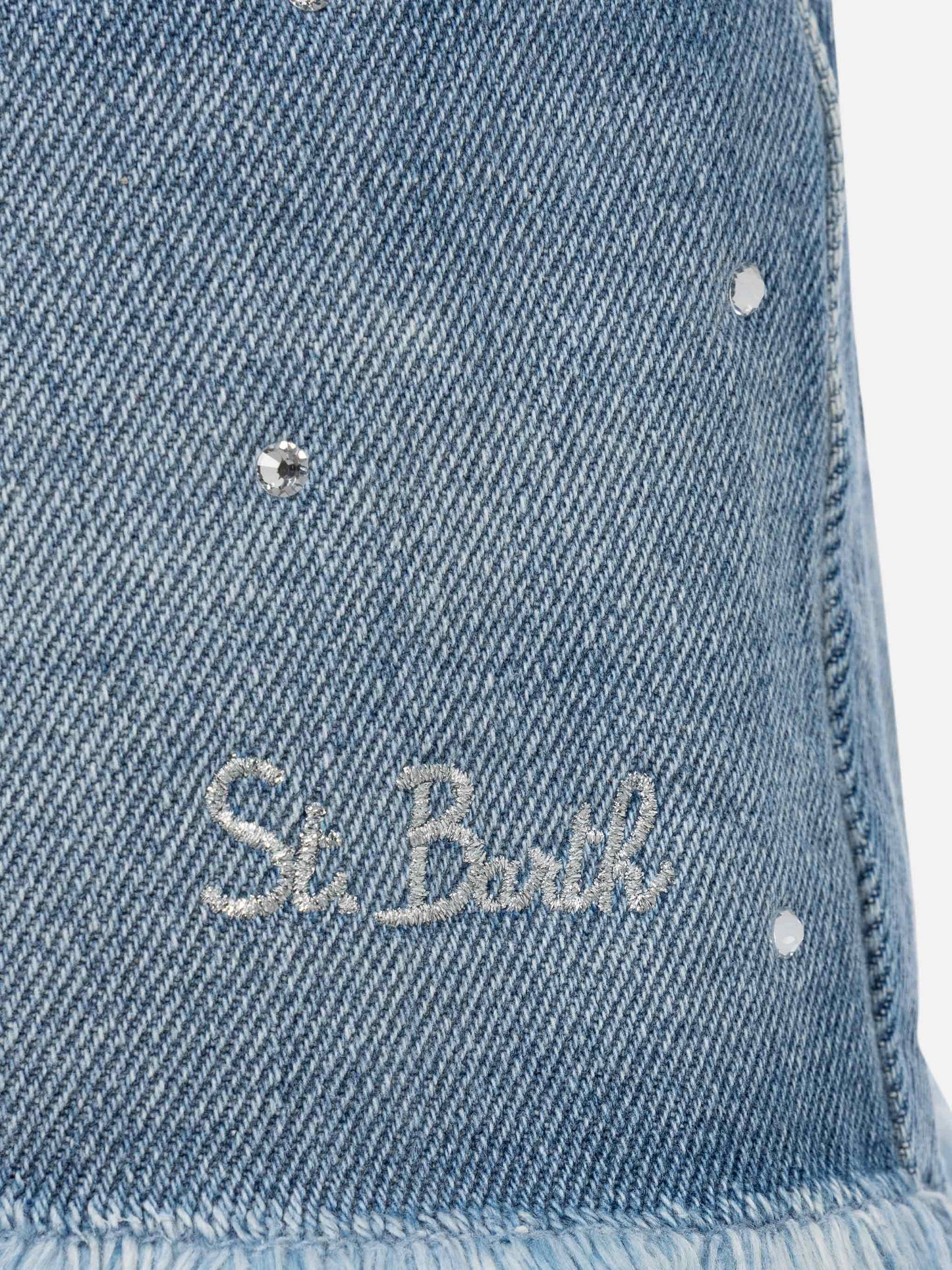 Kiko Jr white denim shorts with rhinestone embellishments - MC2 Saint Barth