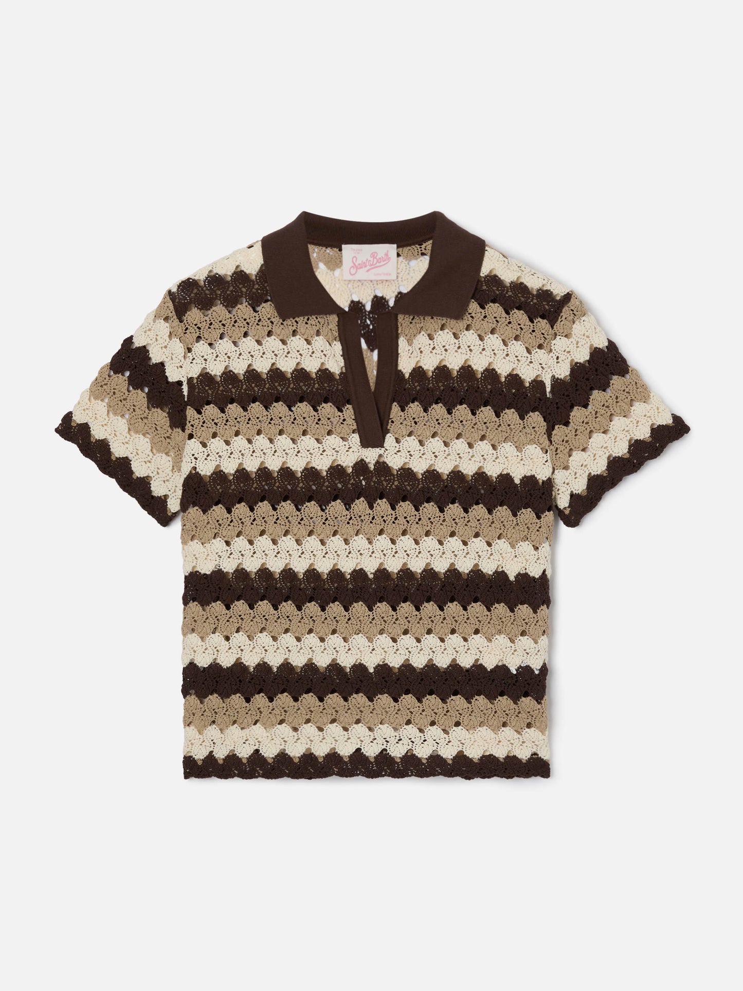 Polo Lala in misto cotone effetto crochet a righe