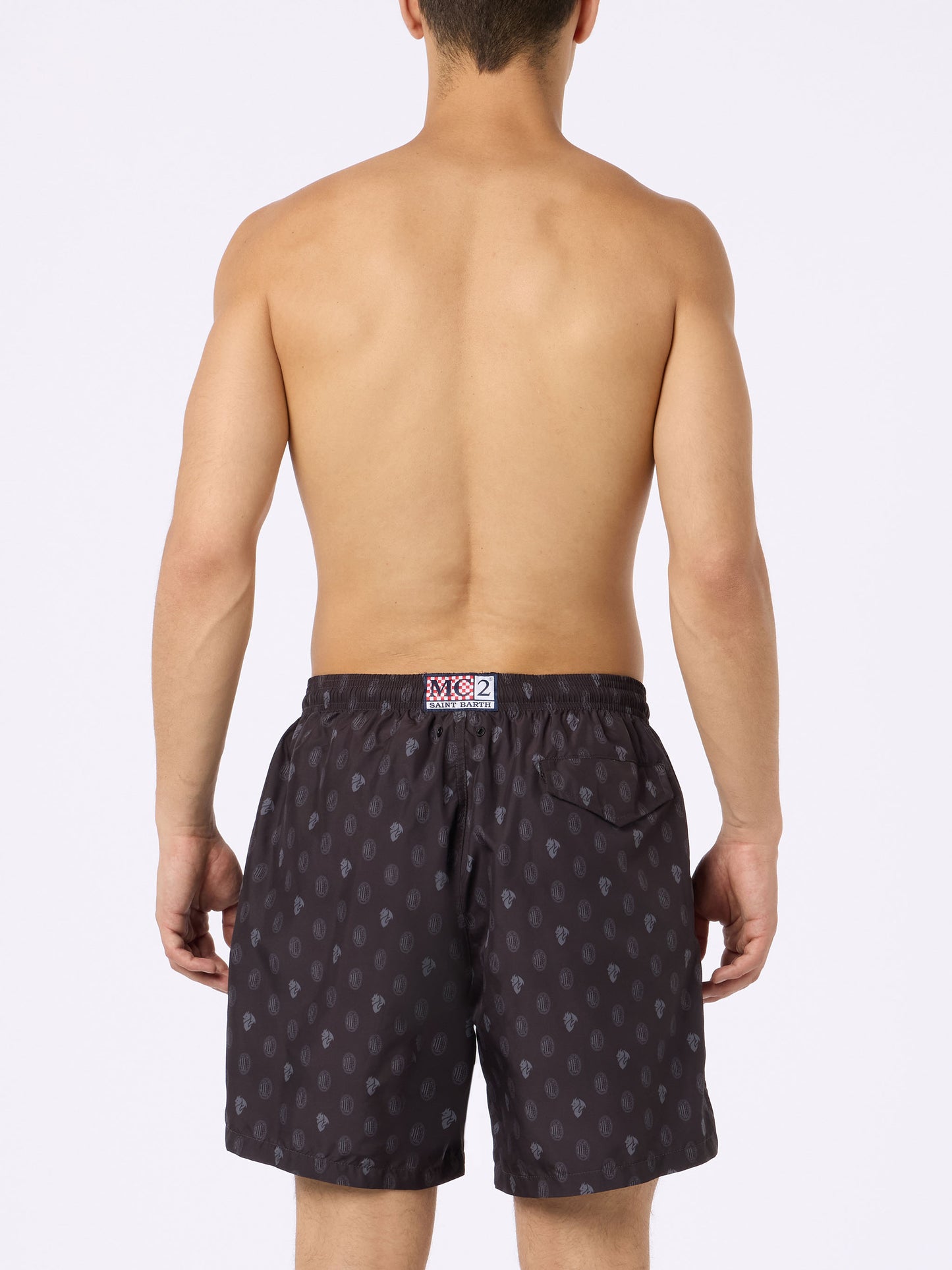 Man lightweight fabric swim shorts with Milan logo print and patch | AC MILAN SPECIAL EDITION - MC2 Saint Barth