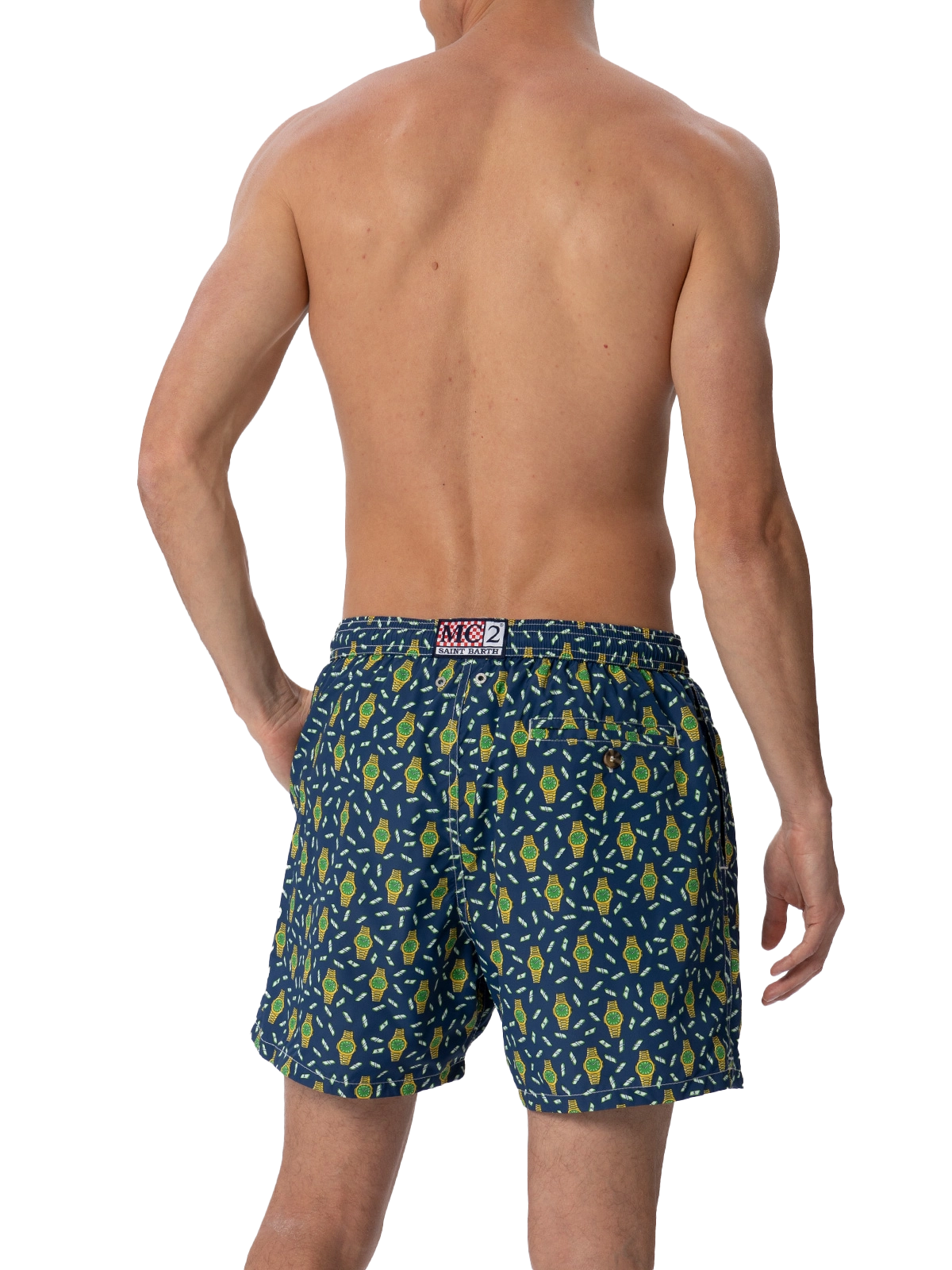 Man lightweight fabric swim-shorts Lighting Micro Fantasy with watches print - MC2 Saint Barth