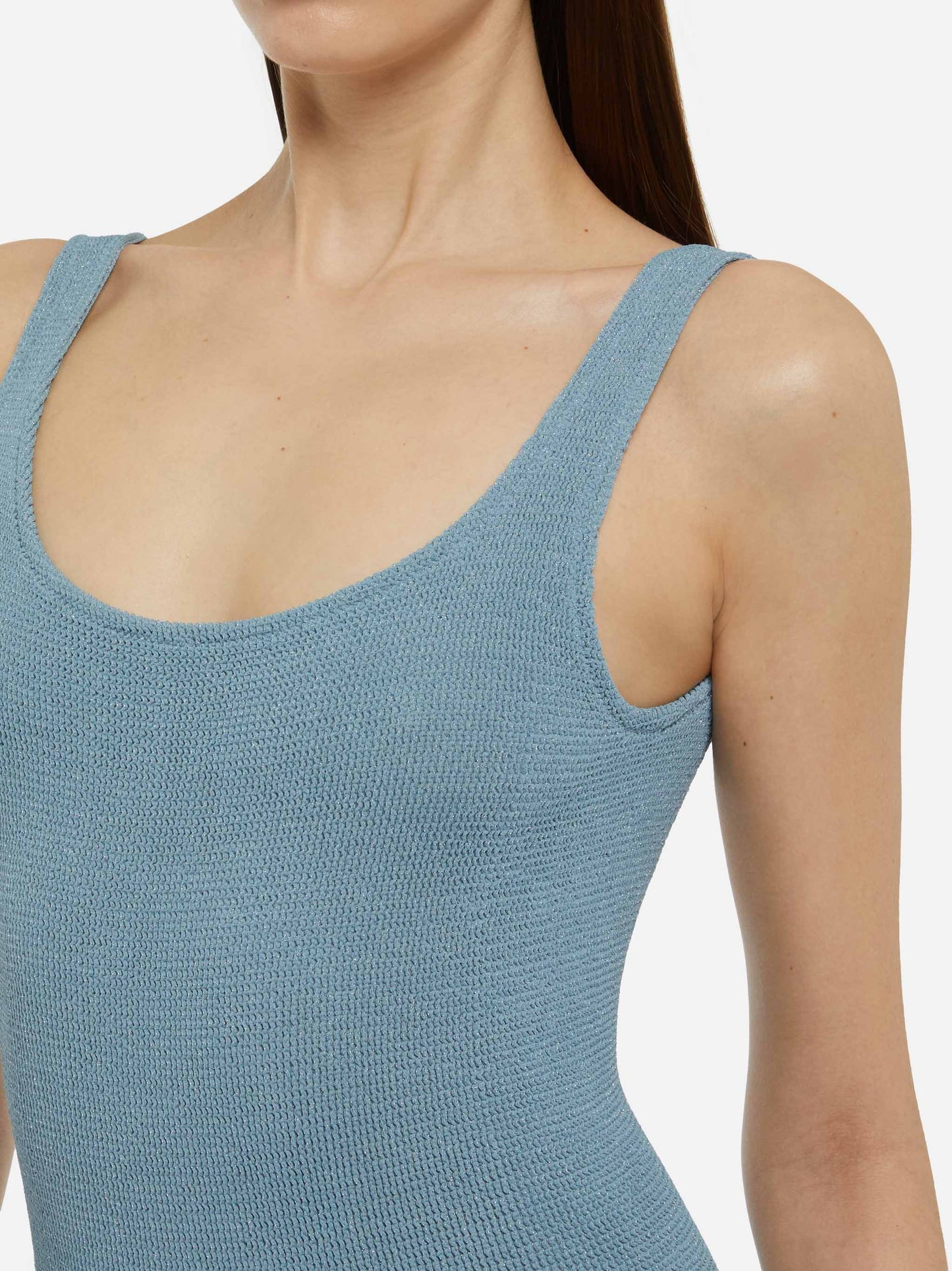 Lora crinkle lurex avio blue one-piece swimsuit - MC2 Saint Barth