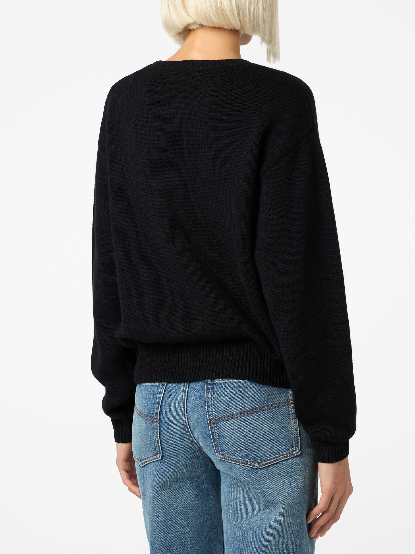 Woman black sweater Louise with St. Moritz rhinestones embellishment | ST. MORITZ TOP OF THE WORLD SPECIAL EDITION - MC2 Saint Barth