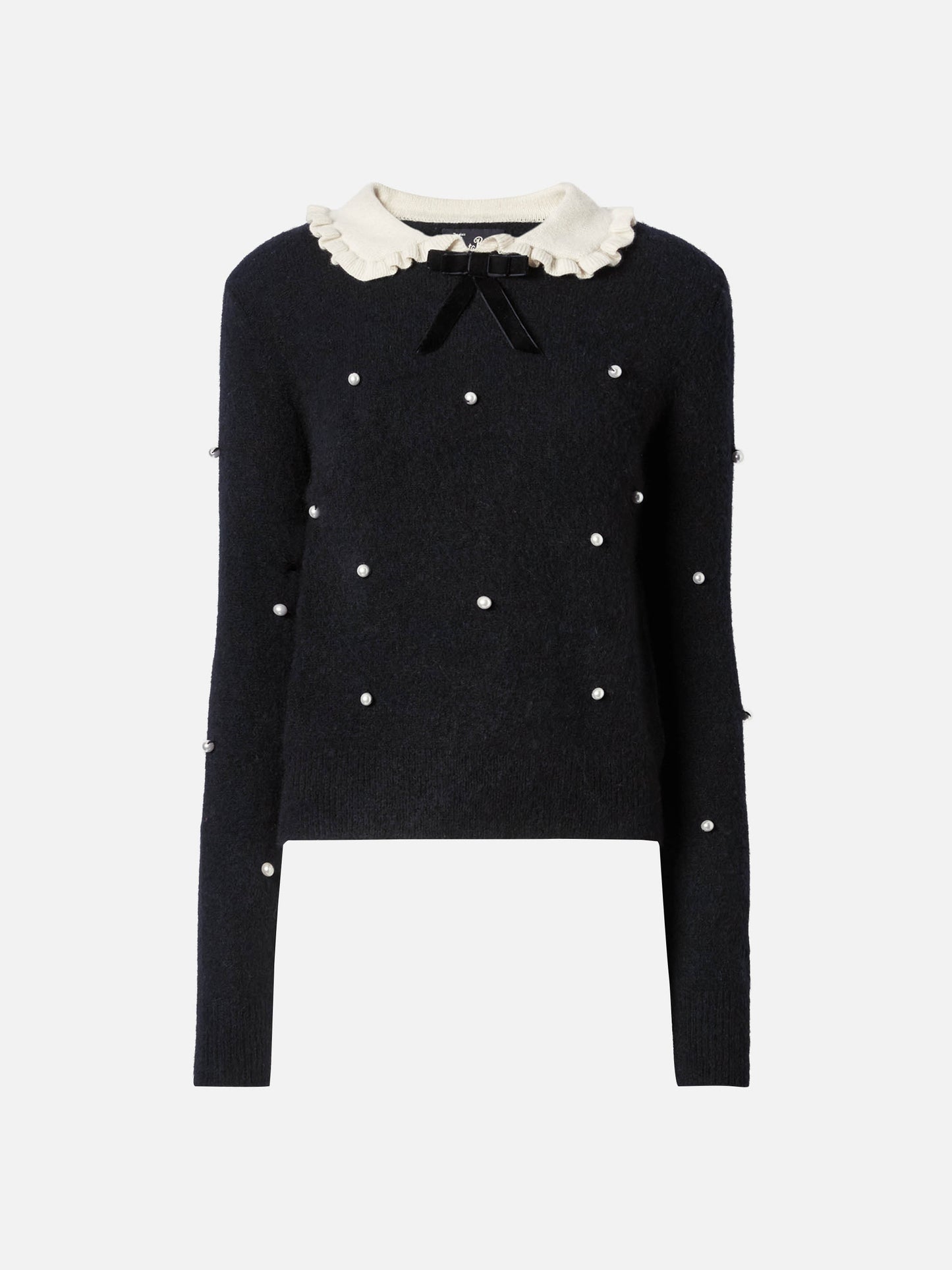 Black sweater Levine with bow, collar and pearl embellishment