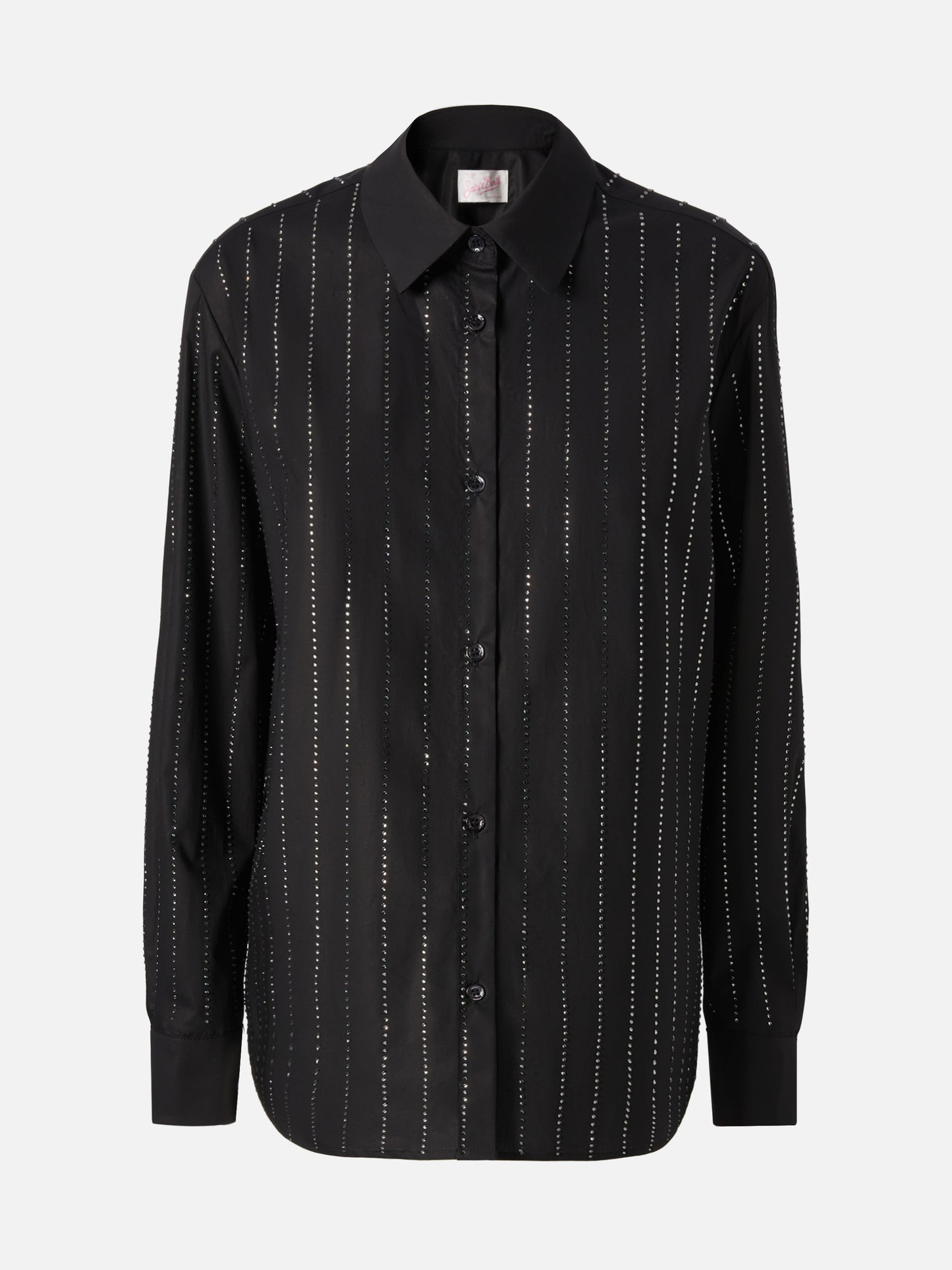 Meredith cotton popeline classic shirt with striped rhinestone embellishment