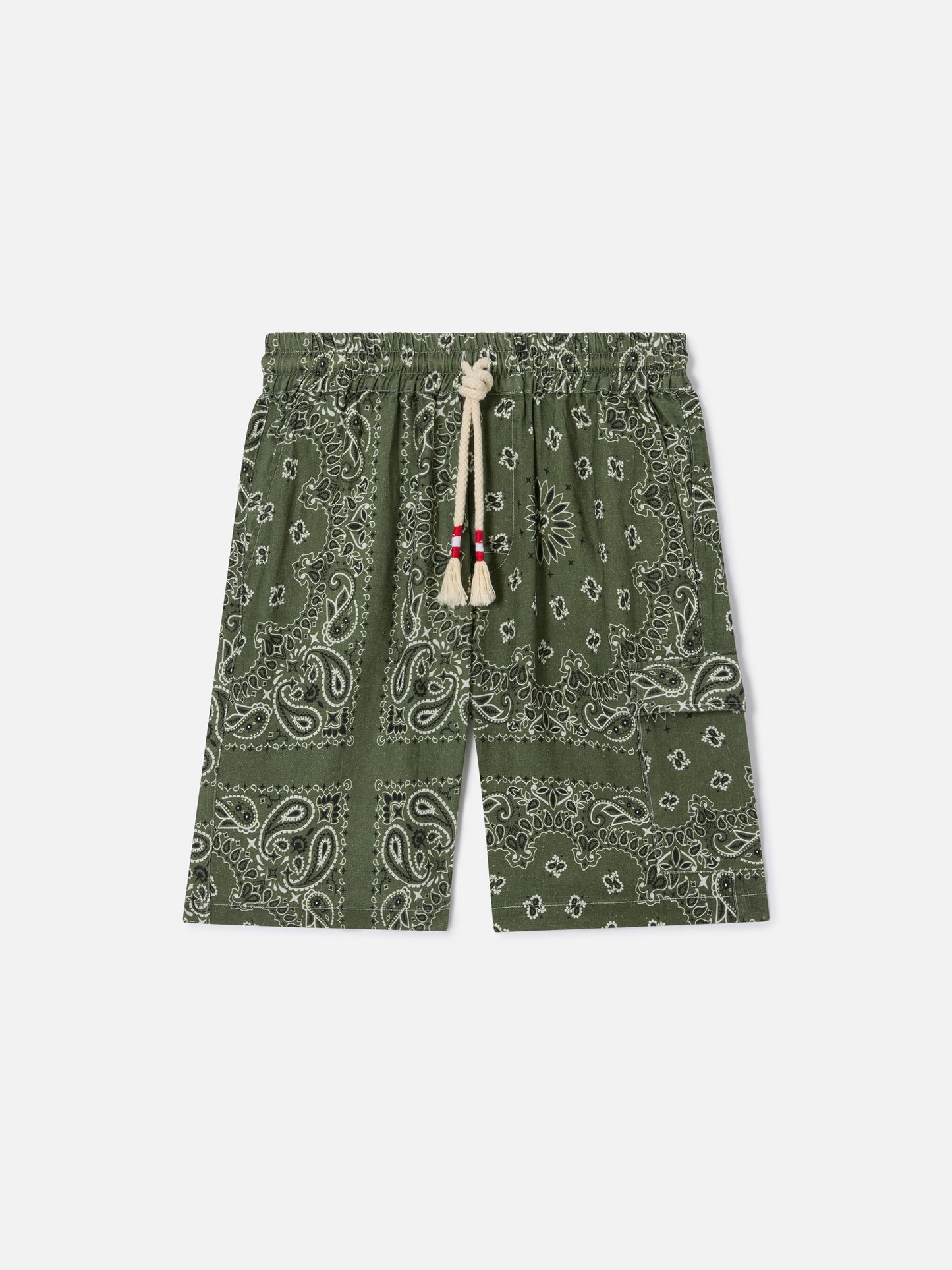 Marseille Bermudashorts aus Leinen mit Bandana-Print in Military Green