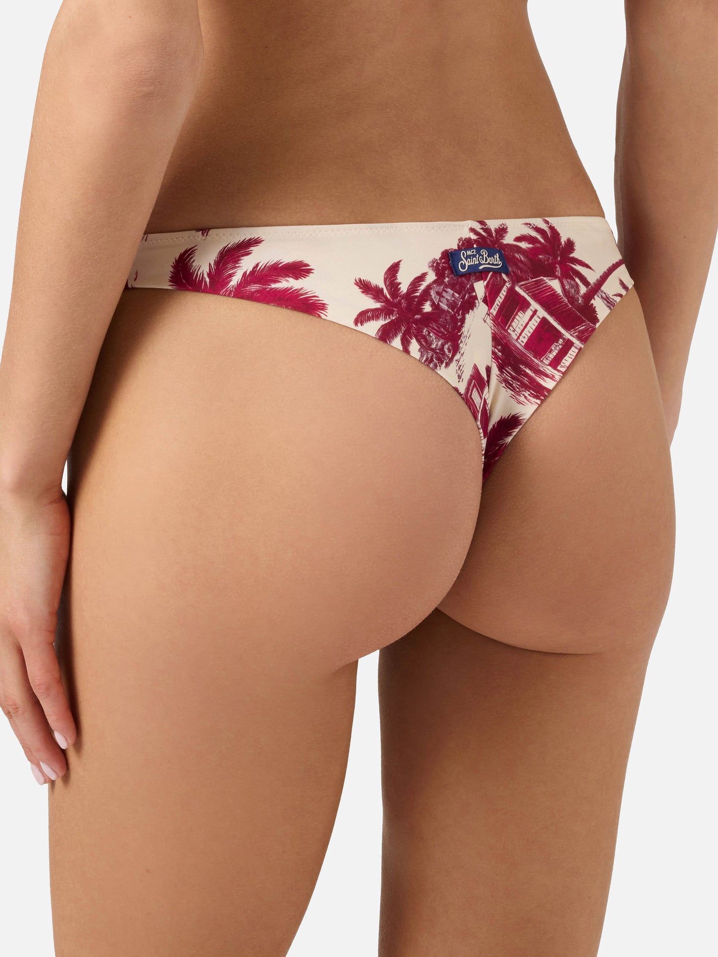 Slip mare Naomi modello brasiliana con stampa toile de jouy bordeaux