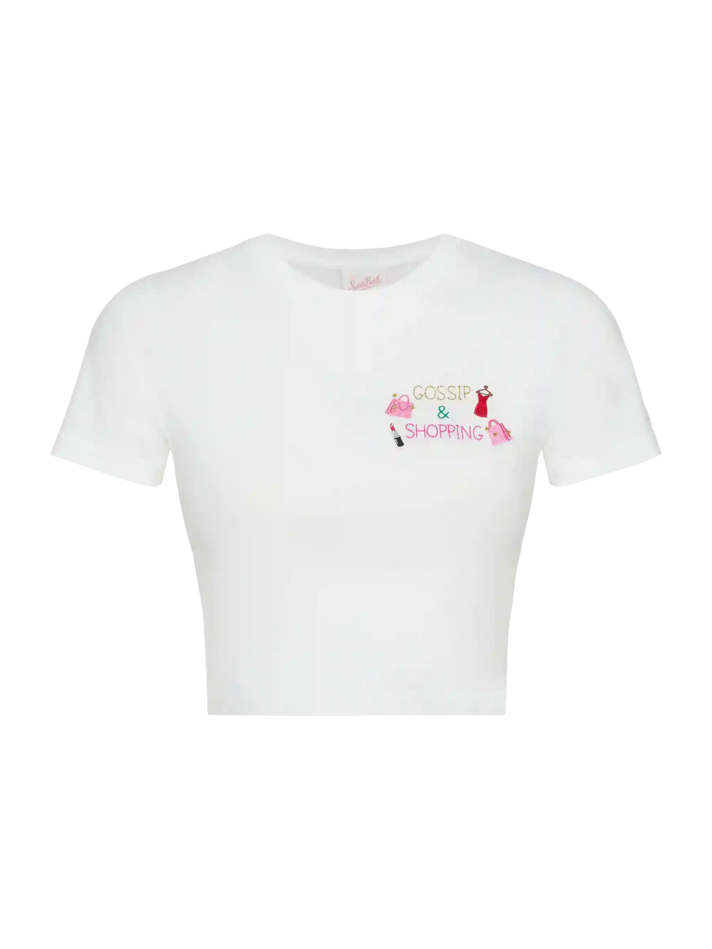 Nives cotton t-shirt with Gossip $ Shopping embroidery - MC2 Saint Barth
