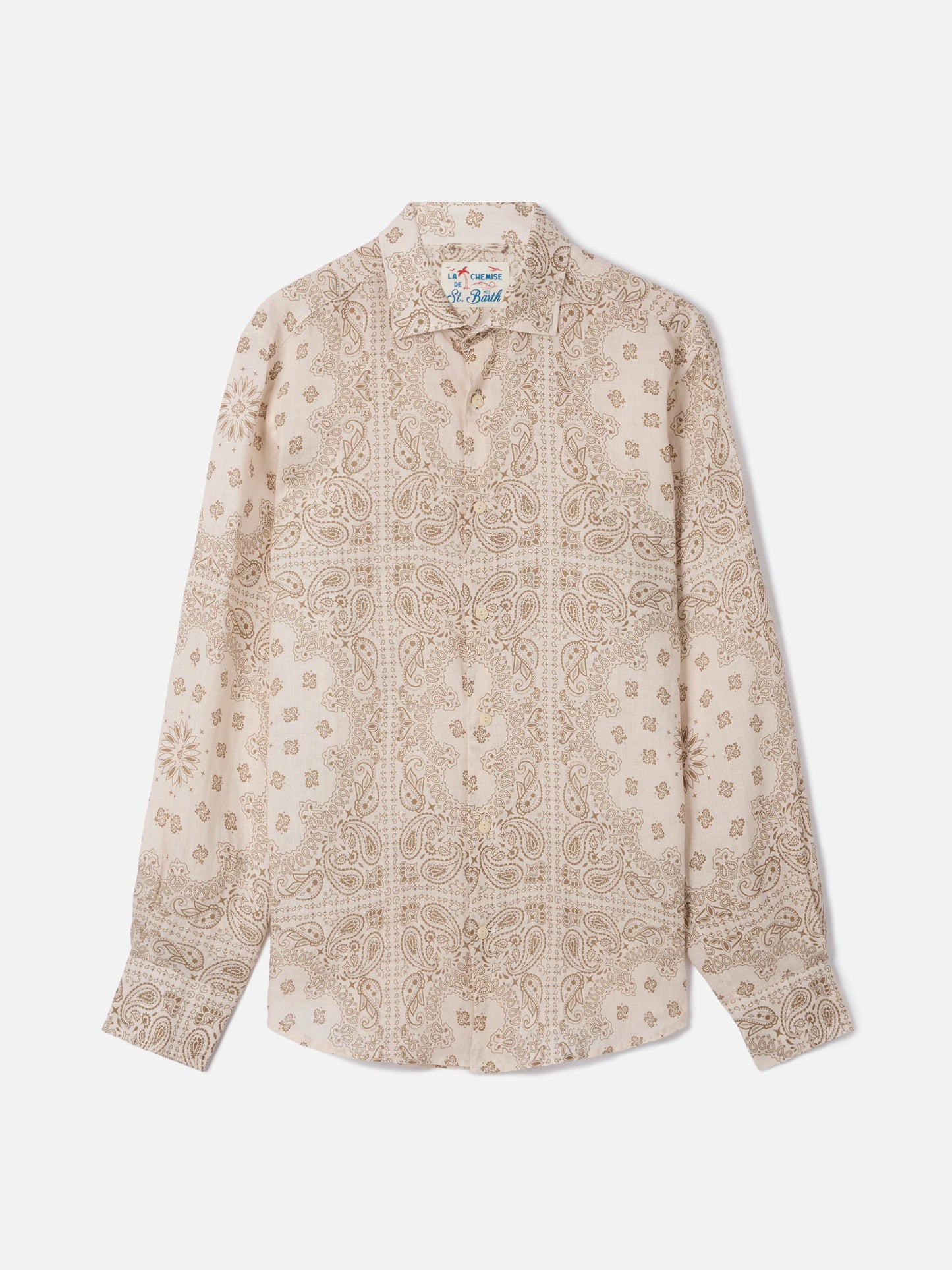 Camicia Pamplona in lino con stampa bandana all-over