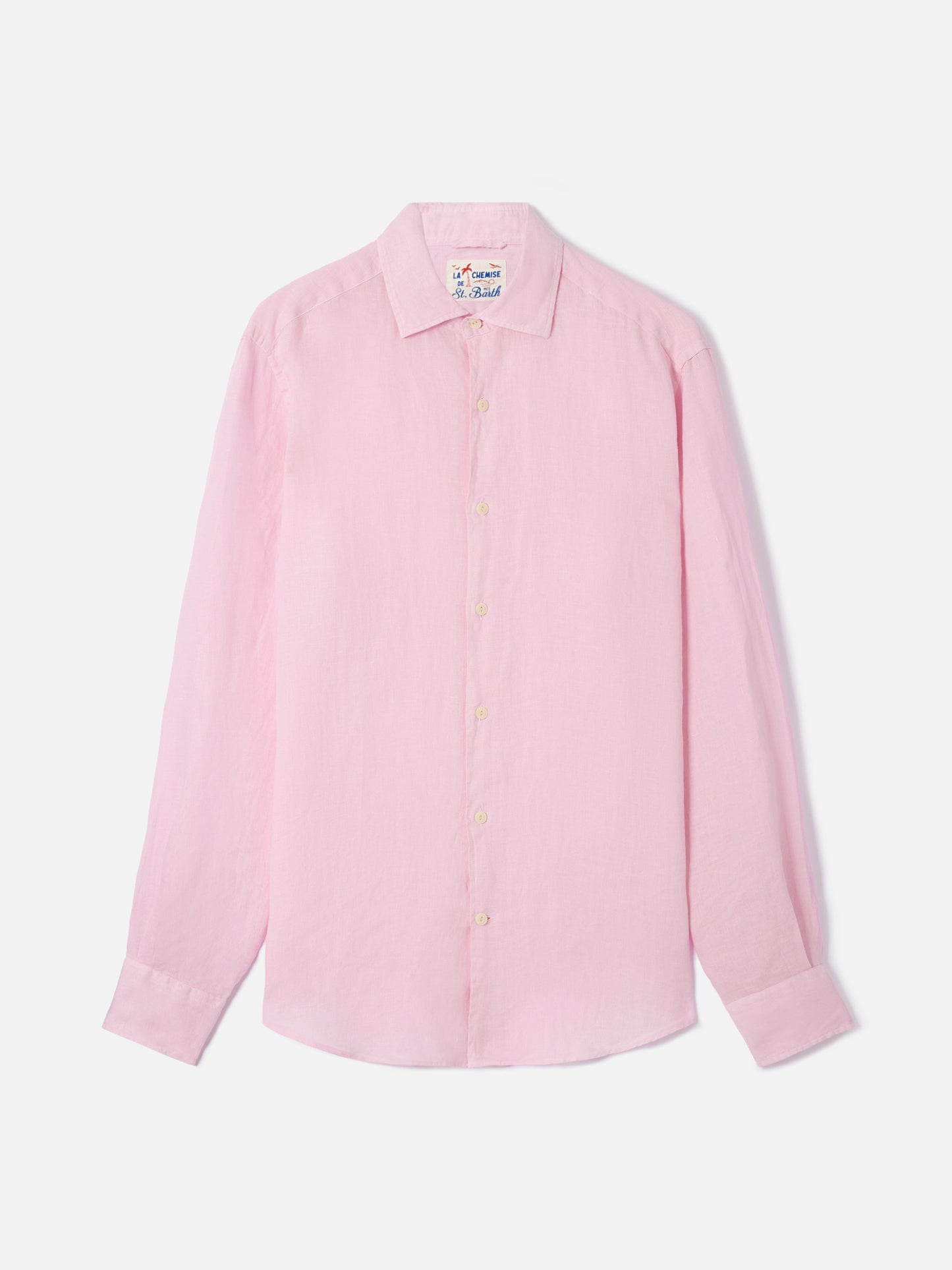 Camicia Pamplona in lino rosa tinta unita