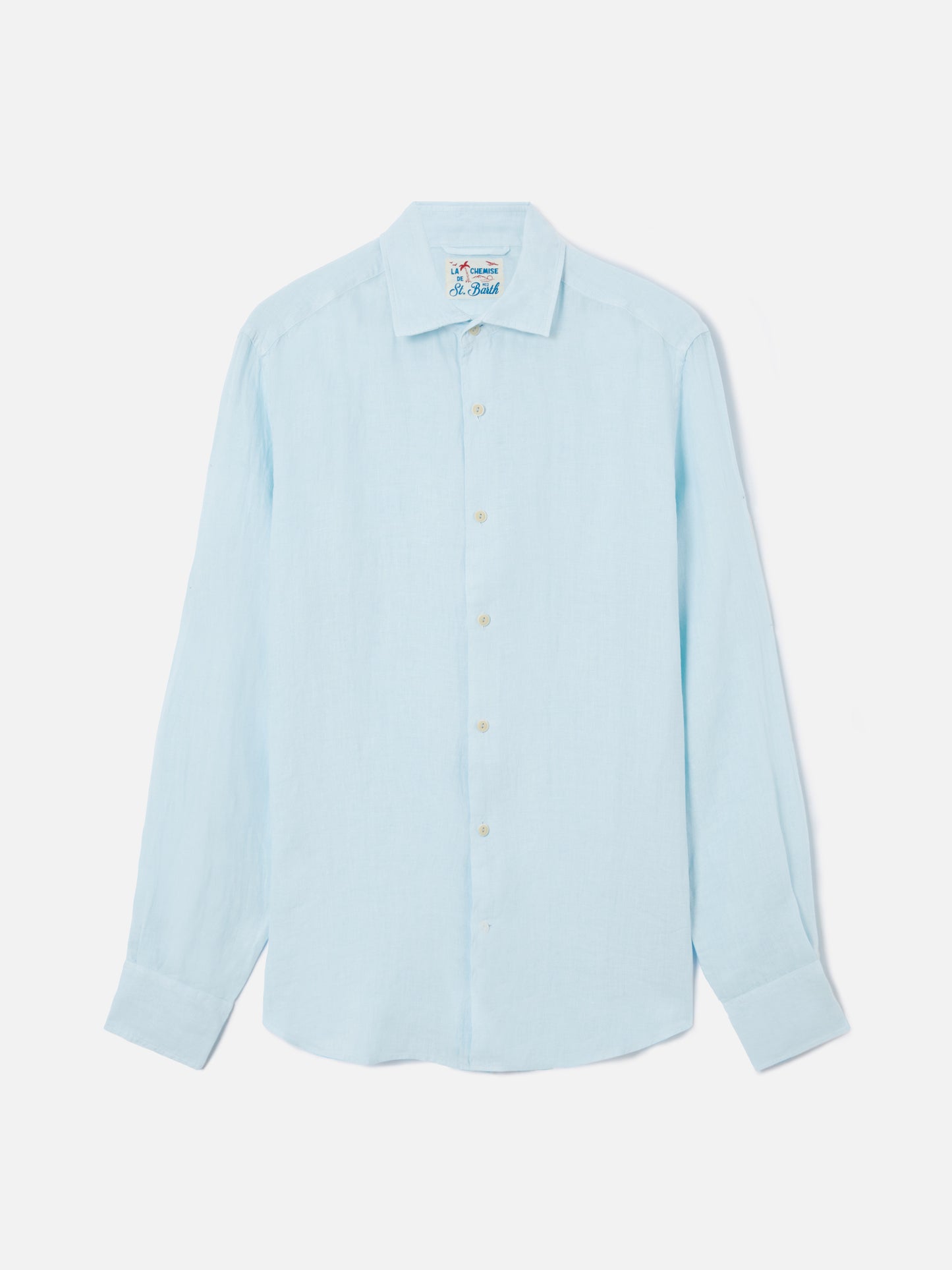 Camicia Pamplona in lino azzurra tinta unita
