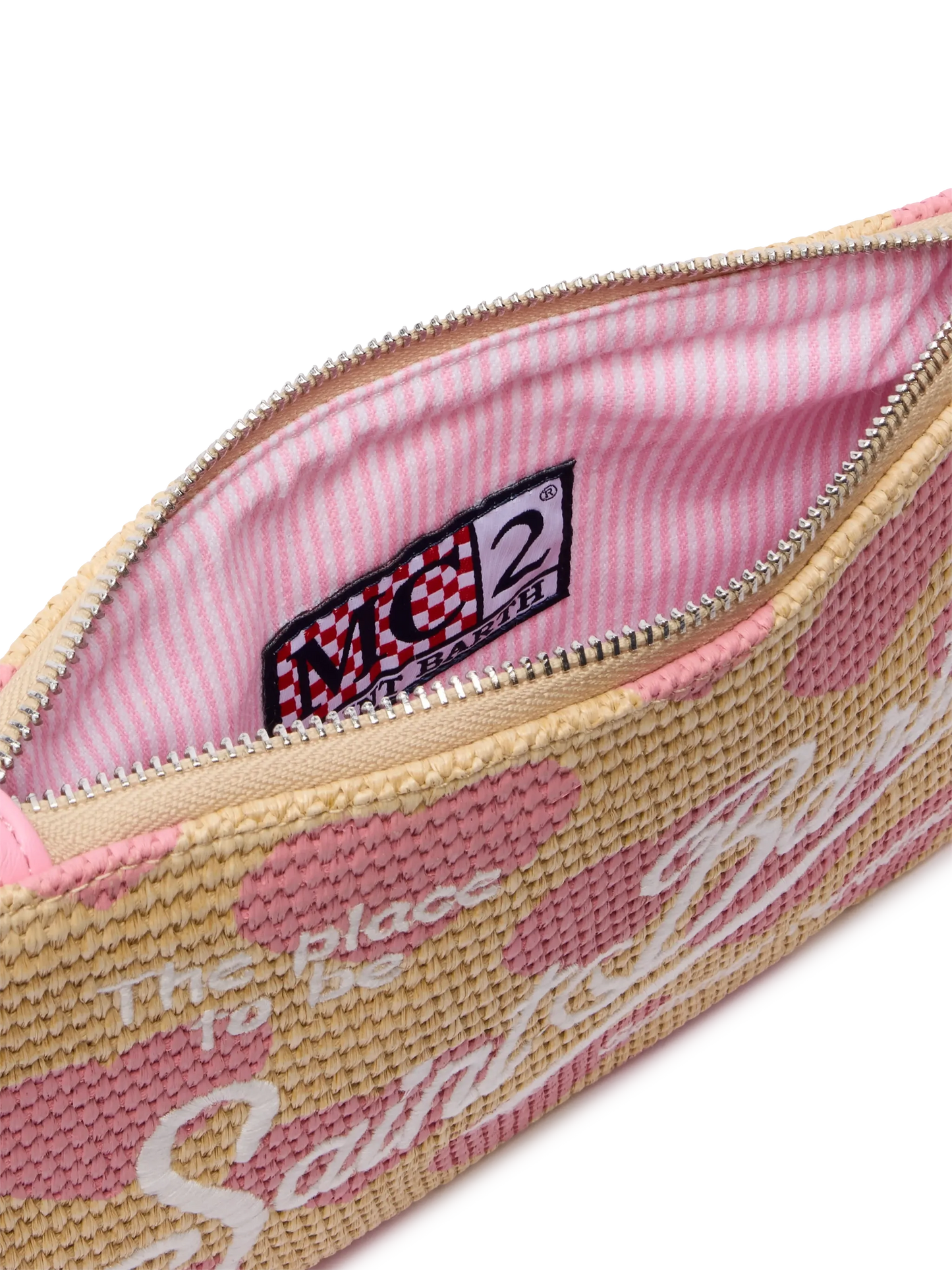 Parisienne Straw effect pouch bag with hearts print - MC2 Saint Barth