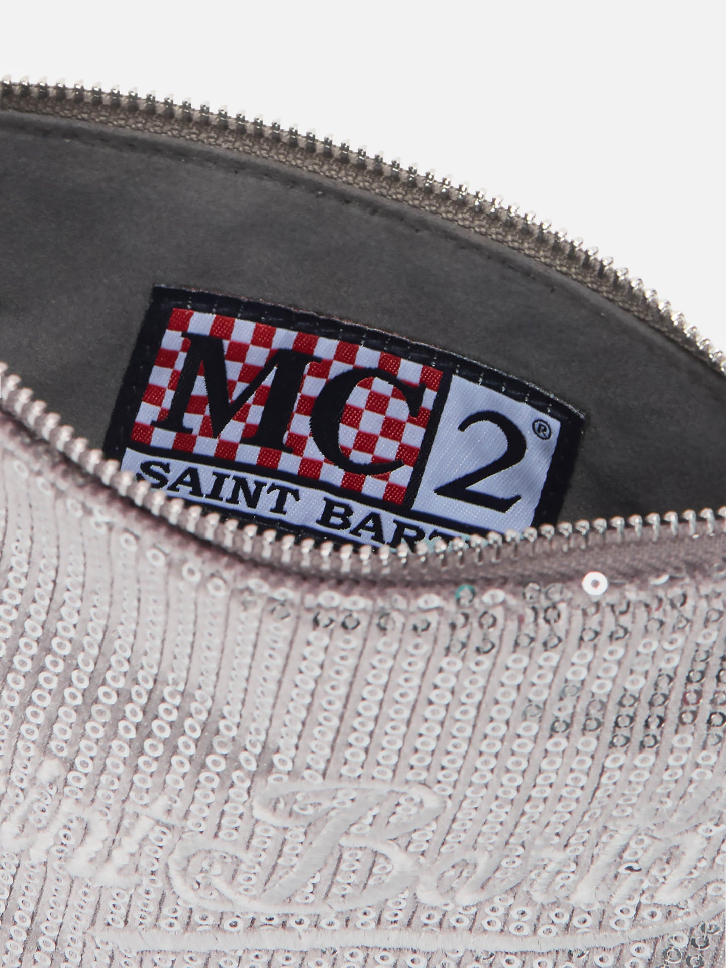 Parisienne Mini-Schultertasche aus grauem Samt mit Pailletten