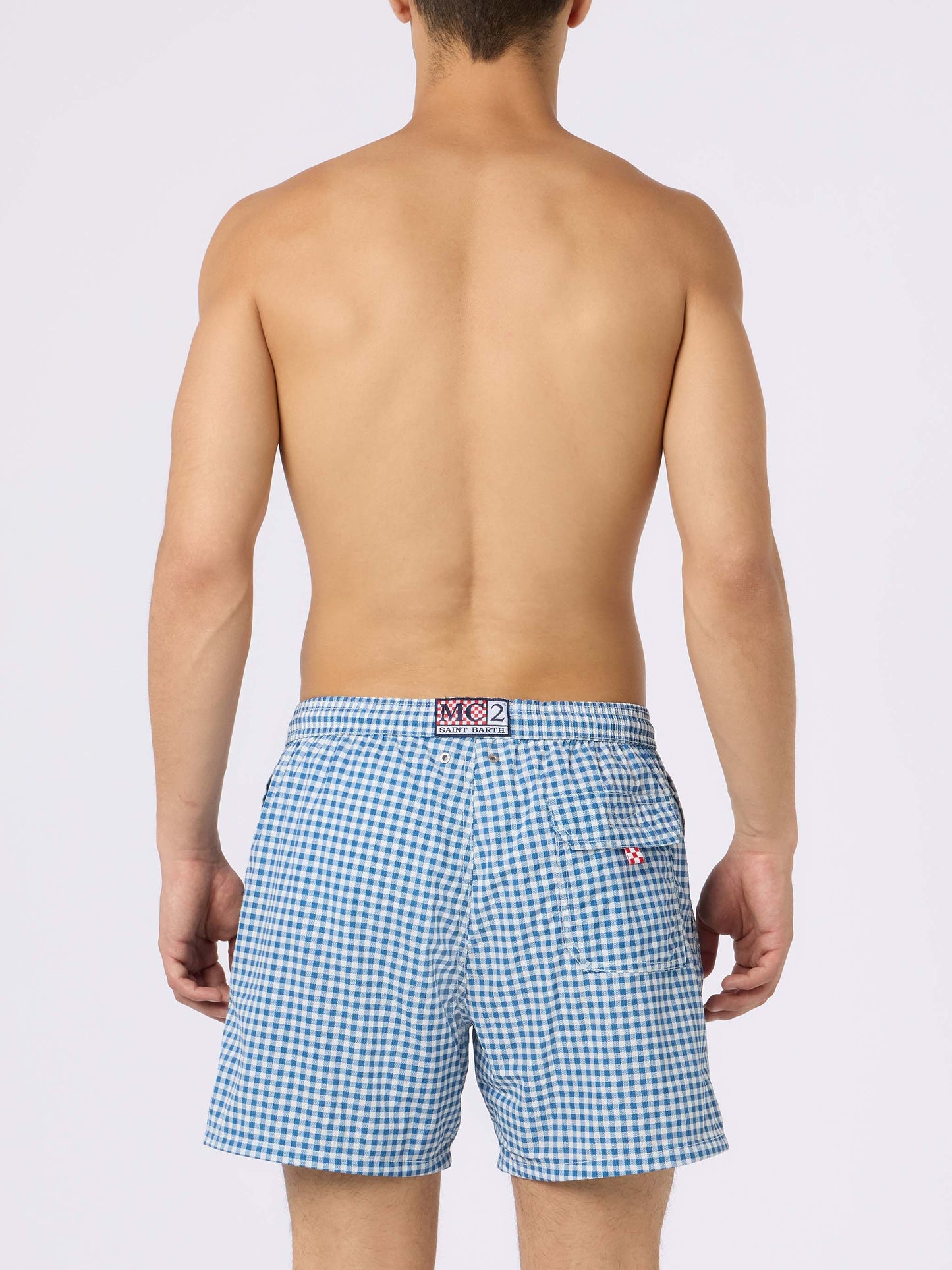 Seersucker gingham classic light swim shorts Patmos - MC2 Saint Barth